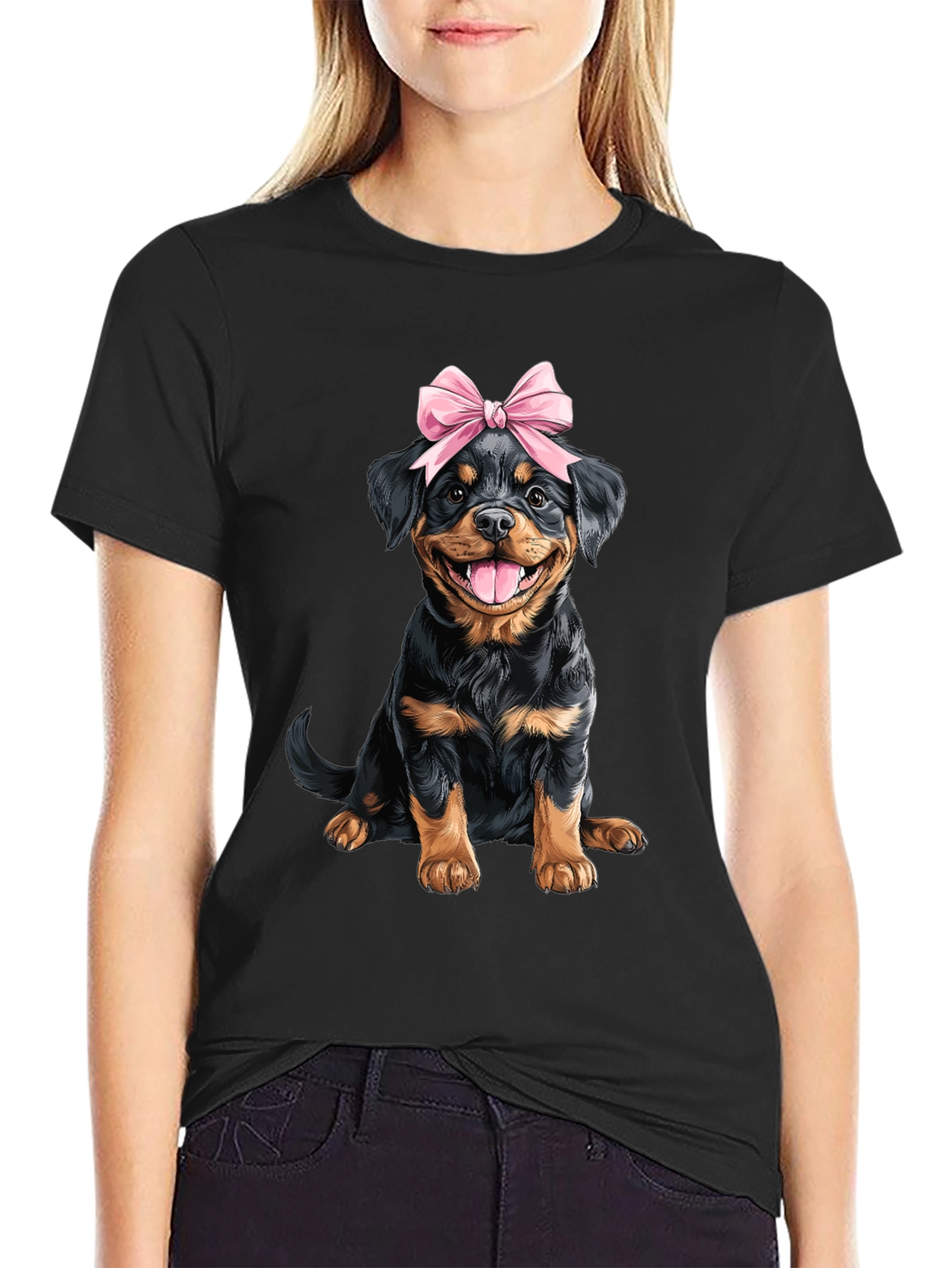 Rottweiler Puppy Bow T-Shirt - Cute Dog Tee