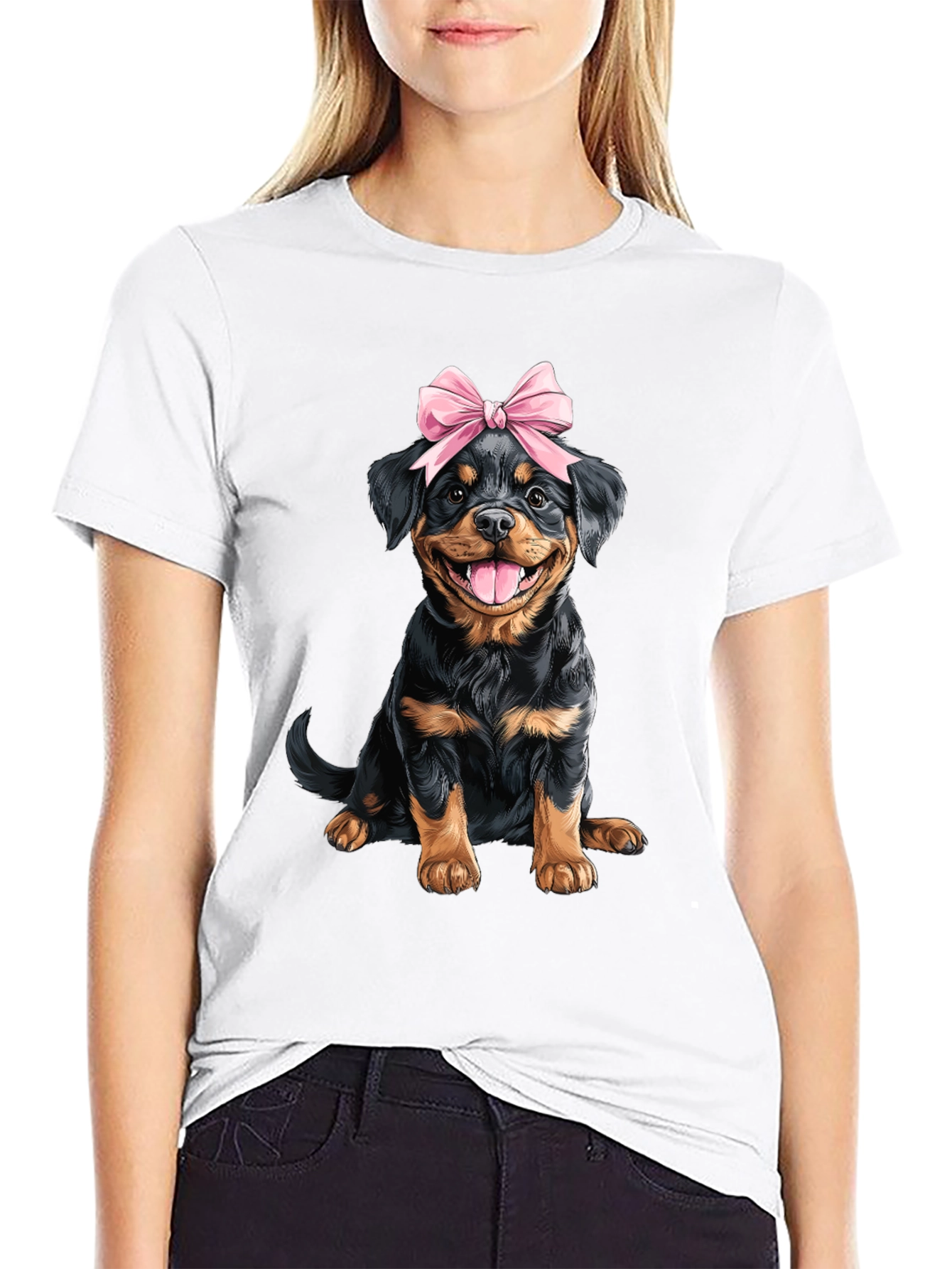 Rottweiler Puppy Bow T-Shirt - Cute Dog Tee