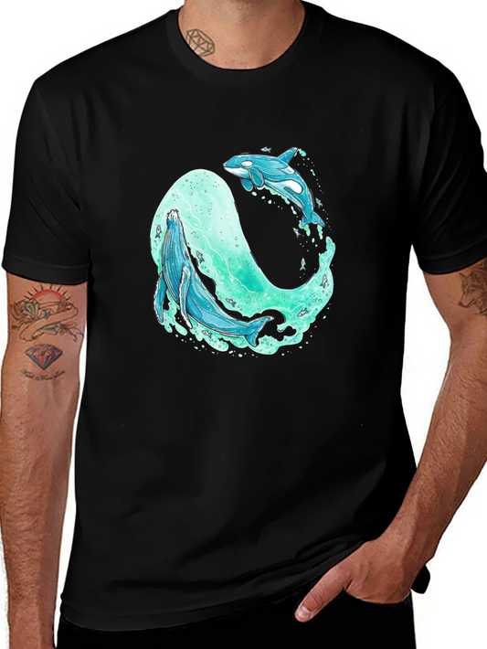 Whale & Orca Graphic Tee - Black Cotton T-Shirt