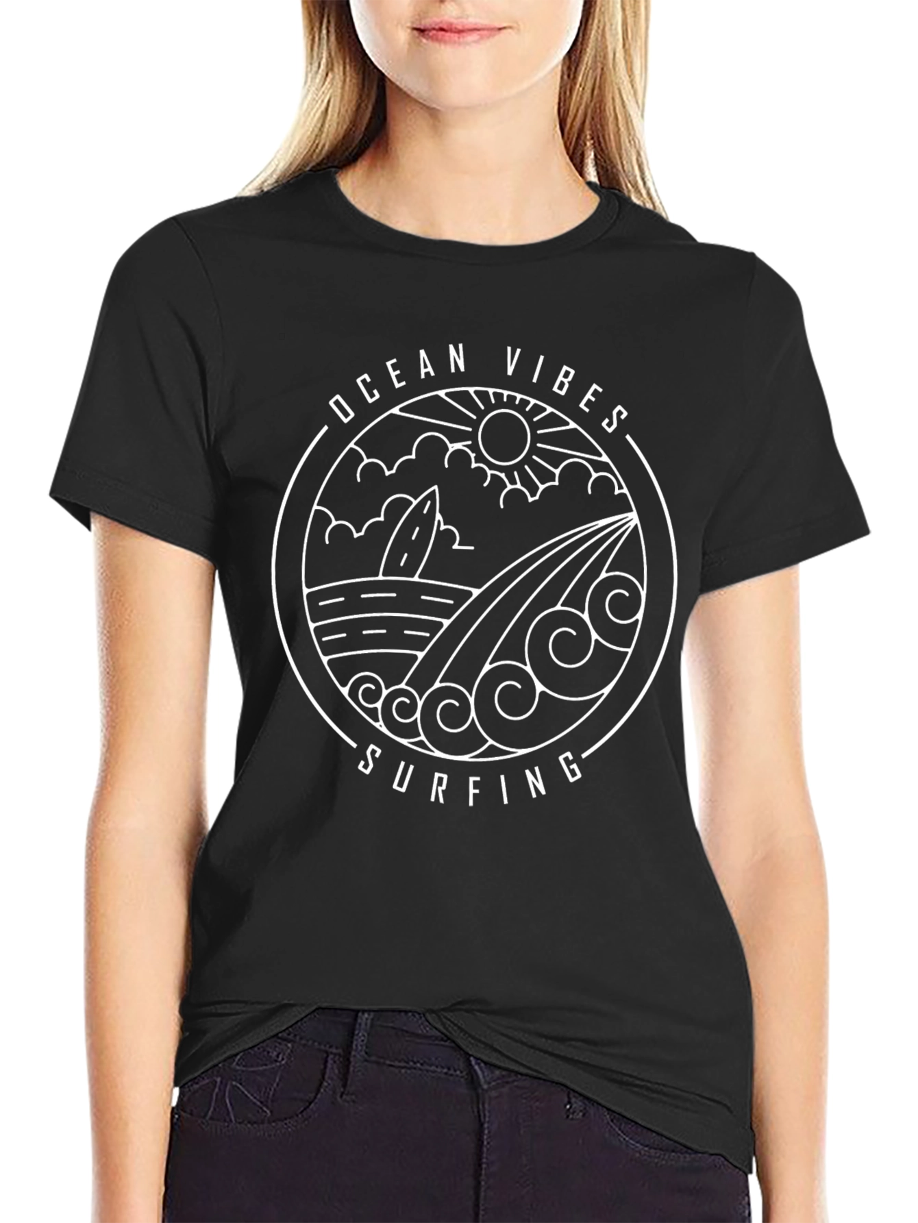 Ocean Vibes Surfing Graphic T-Shirt
