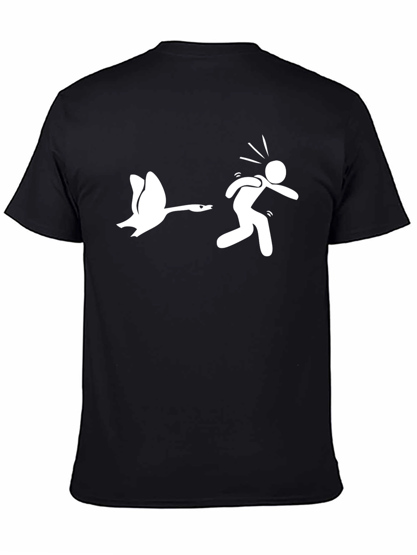 Goose Chasing Stick Figure Funny Black T-Shirt