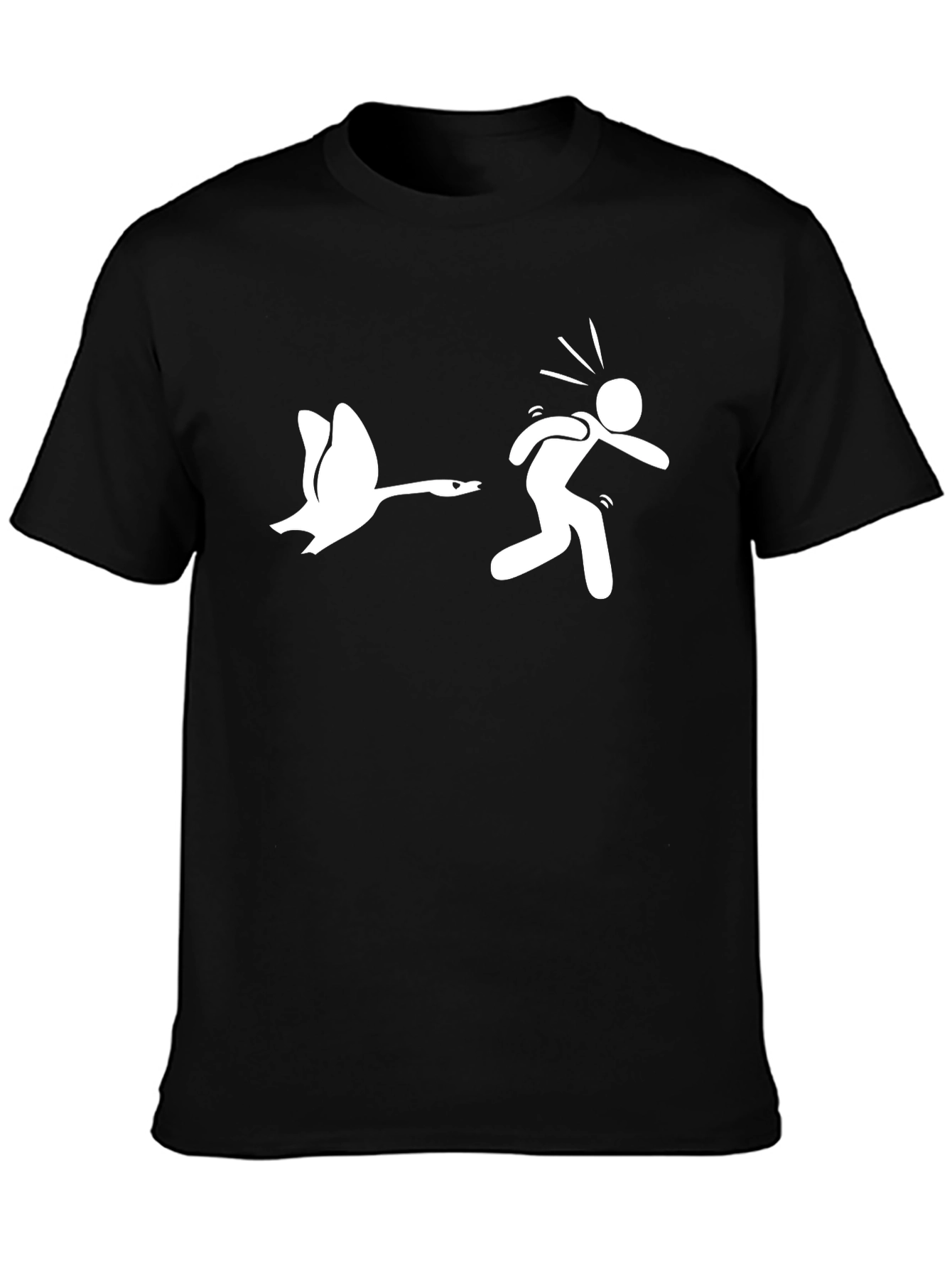 Goose Chasing Stick Figure Funny Black T-Shirt