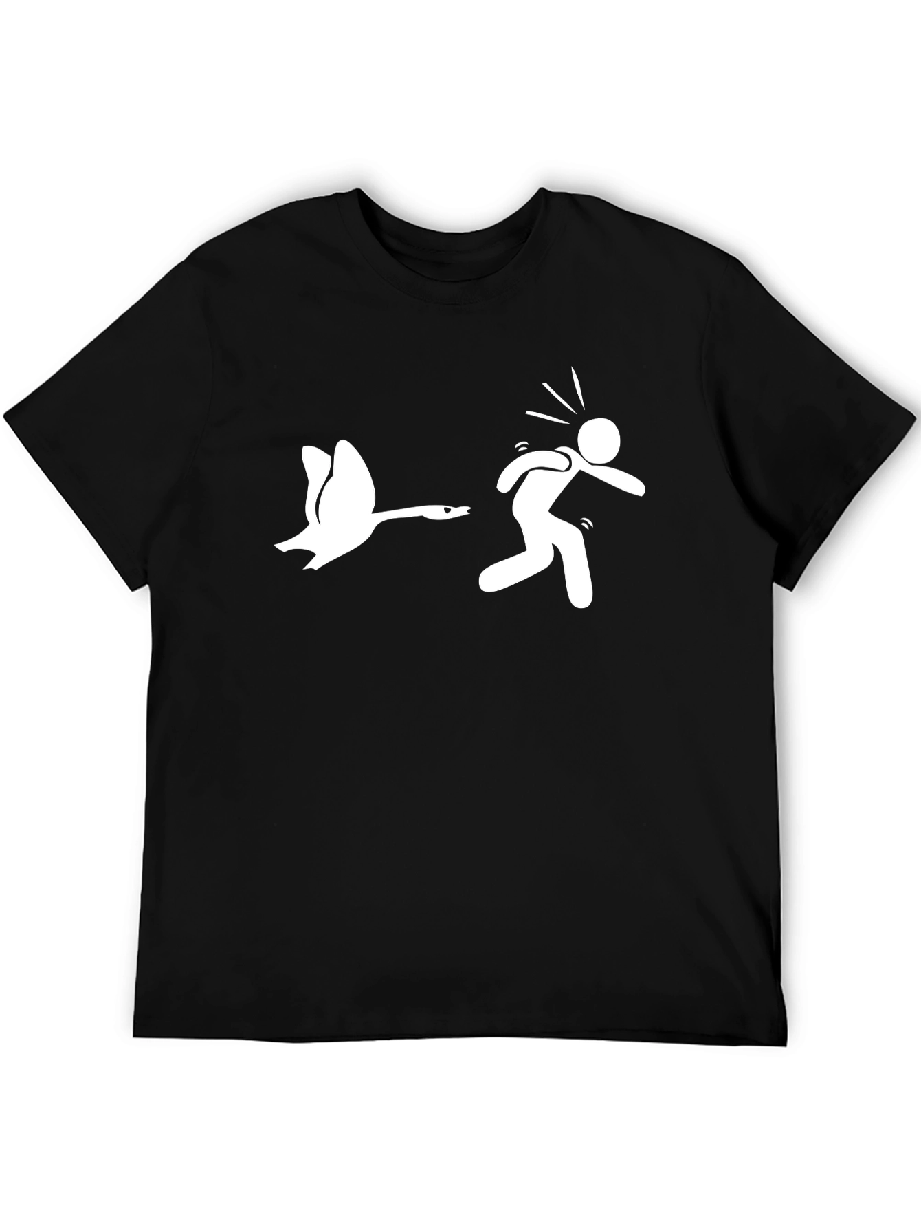 Goose Chasing Stick Figure Funny Black T-Shirt