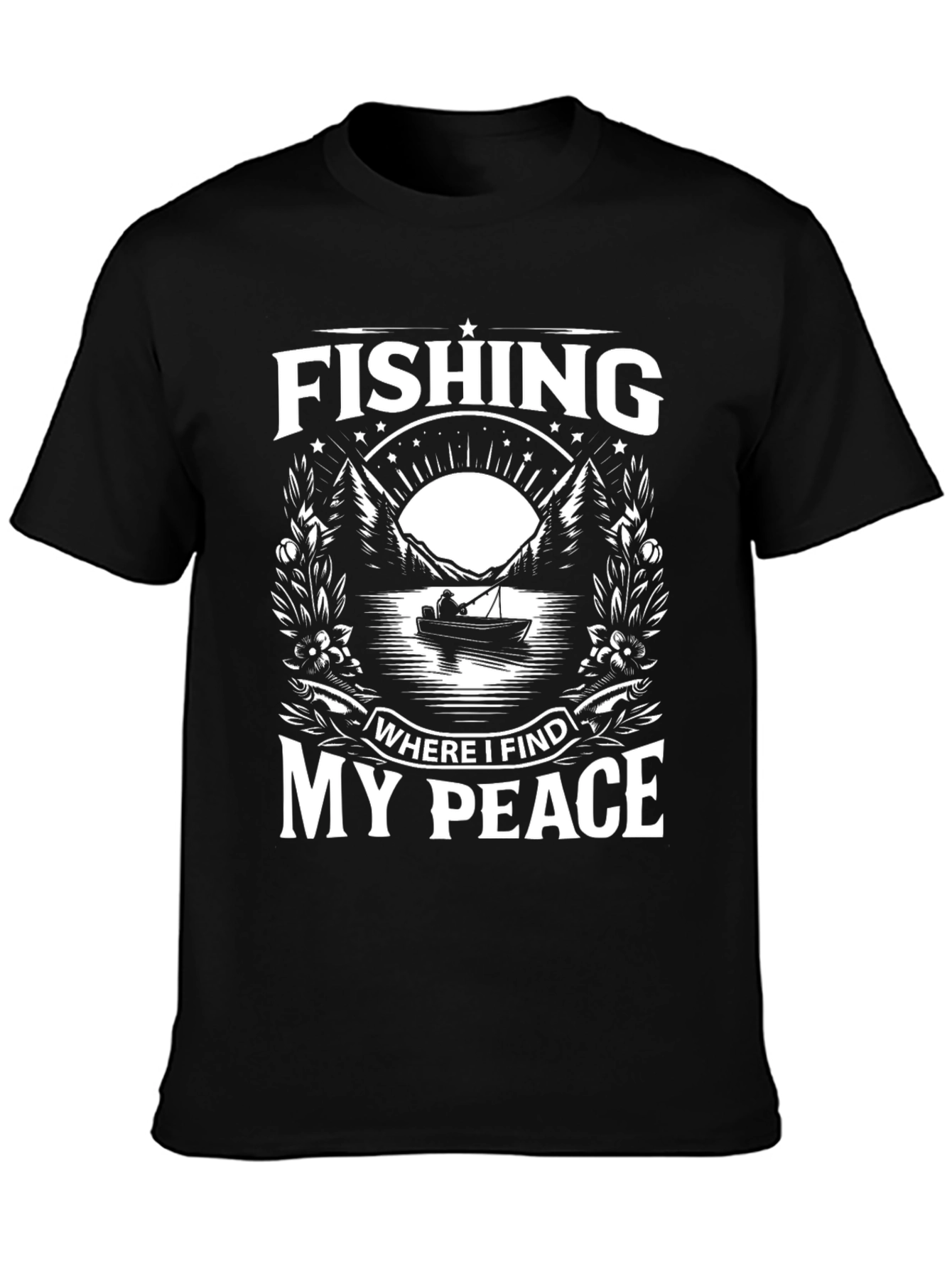 Fishing Where I Find My Peace Black Graphic Tee