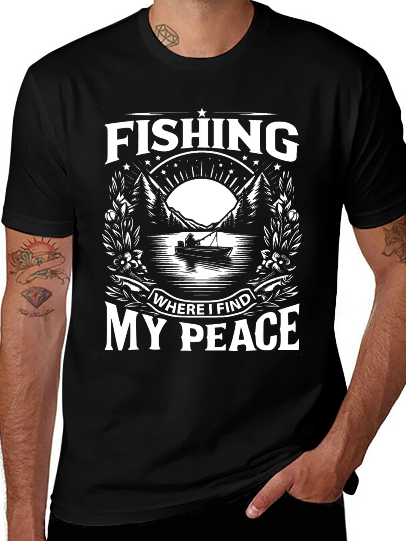 Fishing Where I Find My Peace Black Graphic Tee