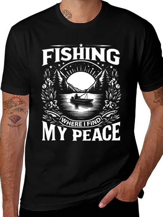 Fishing Where I Find My Peace Black Graphic Tee