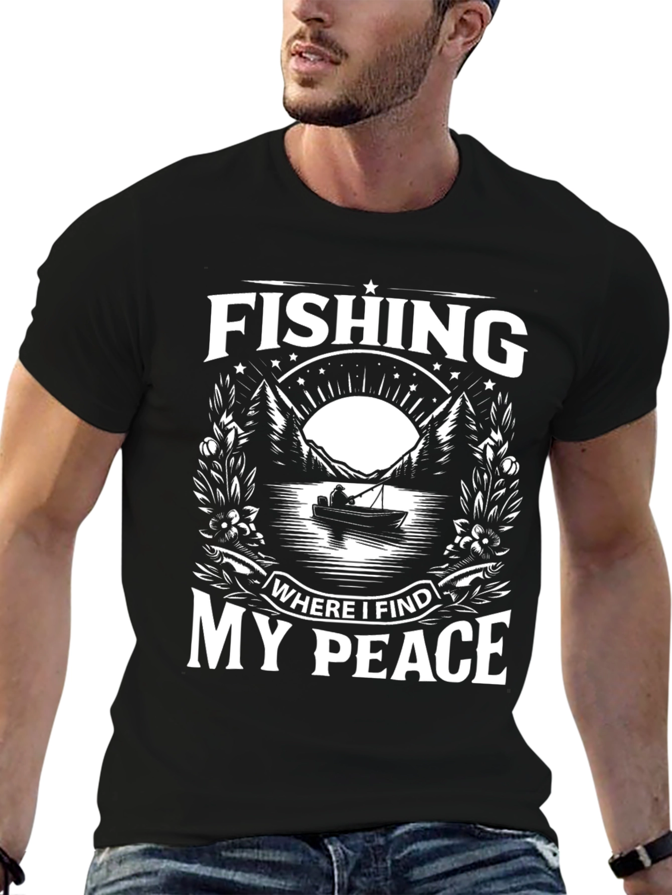Fishing Where I Find My Peace Black Graphic Tee