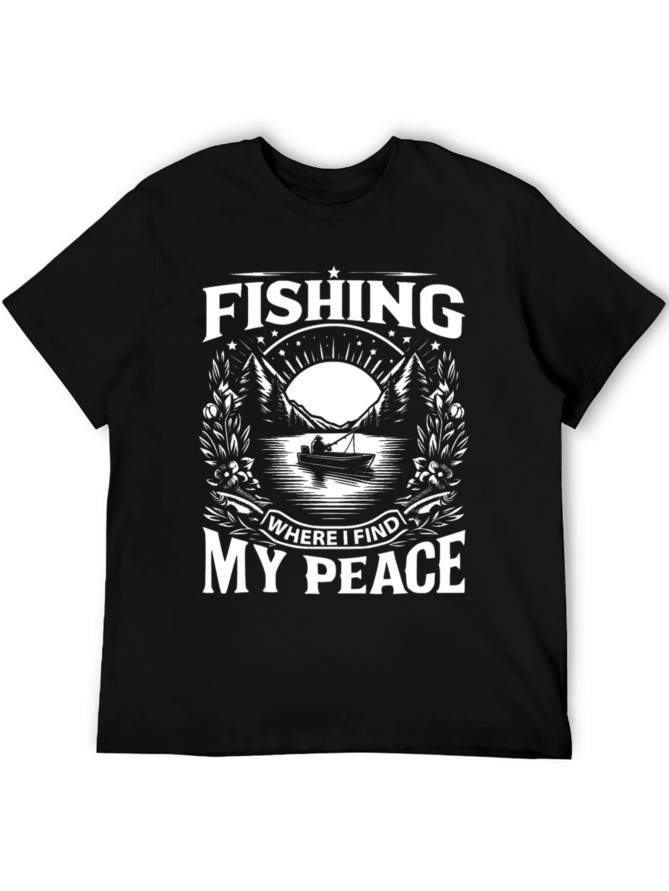Fishing Where I Find My Peace Black Graphic Tee
