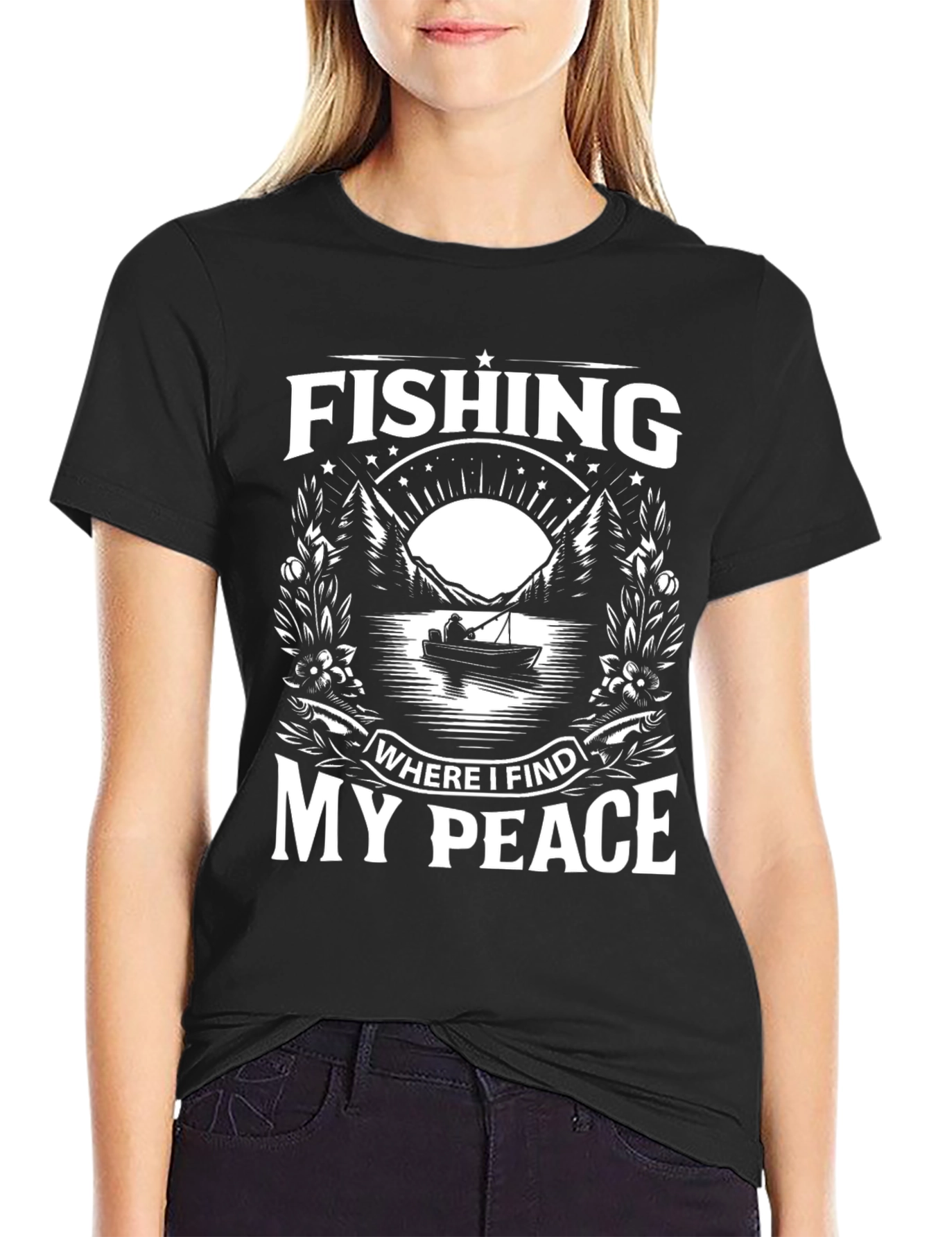 Fishing Where I Find My Peace Black Graphic Tee