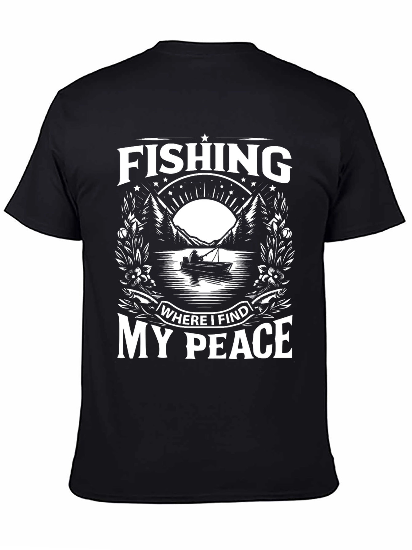 Fishing Where I Find My Peace Black Graphic Tee