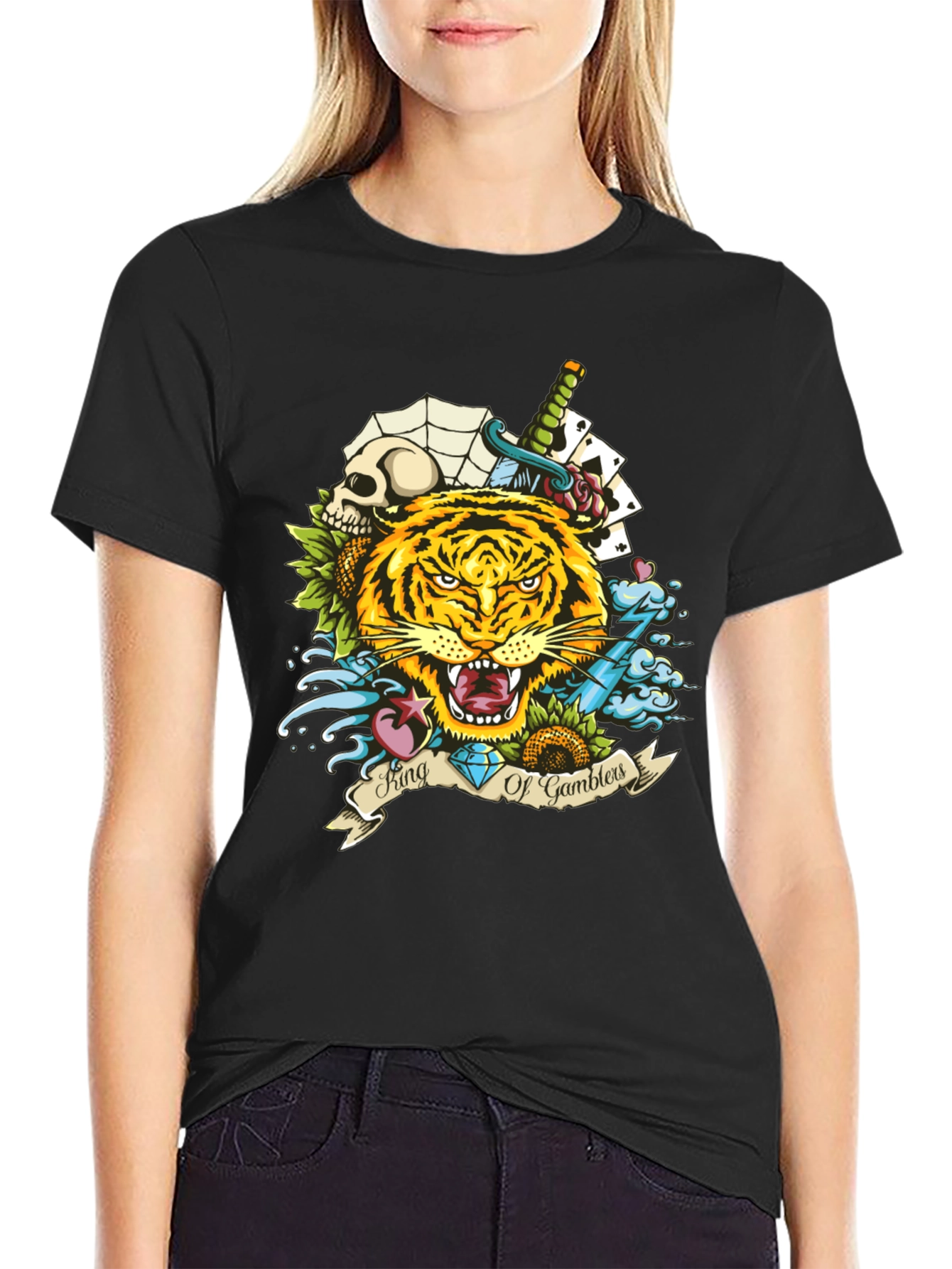 King of Gamblers Tiger Graphic Tee - Black