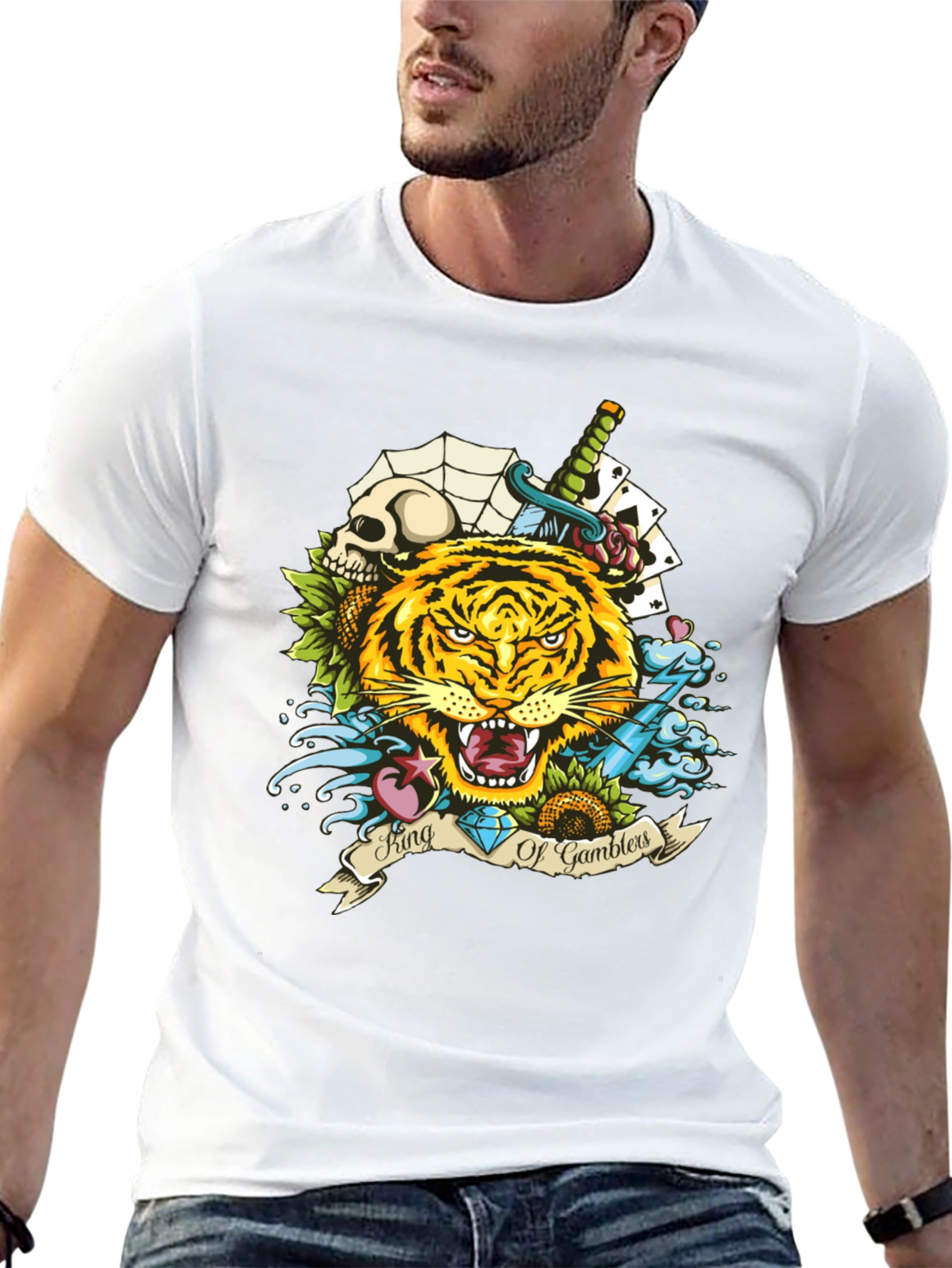 King of Gamblers Tiger Graphic Tee - Black