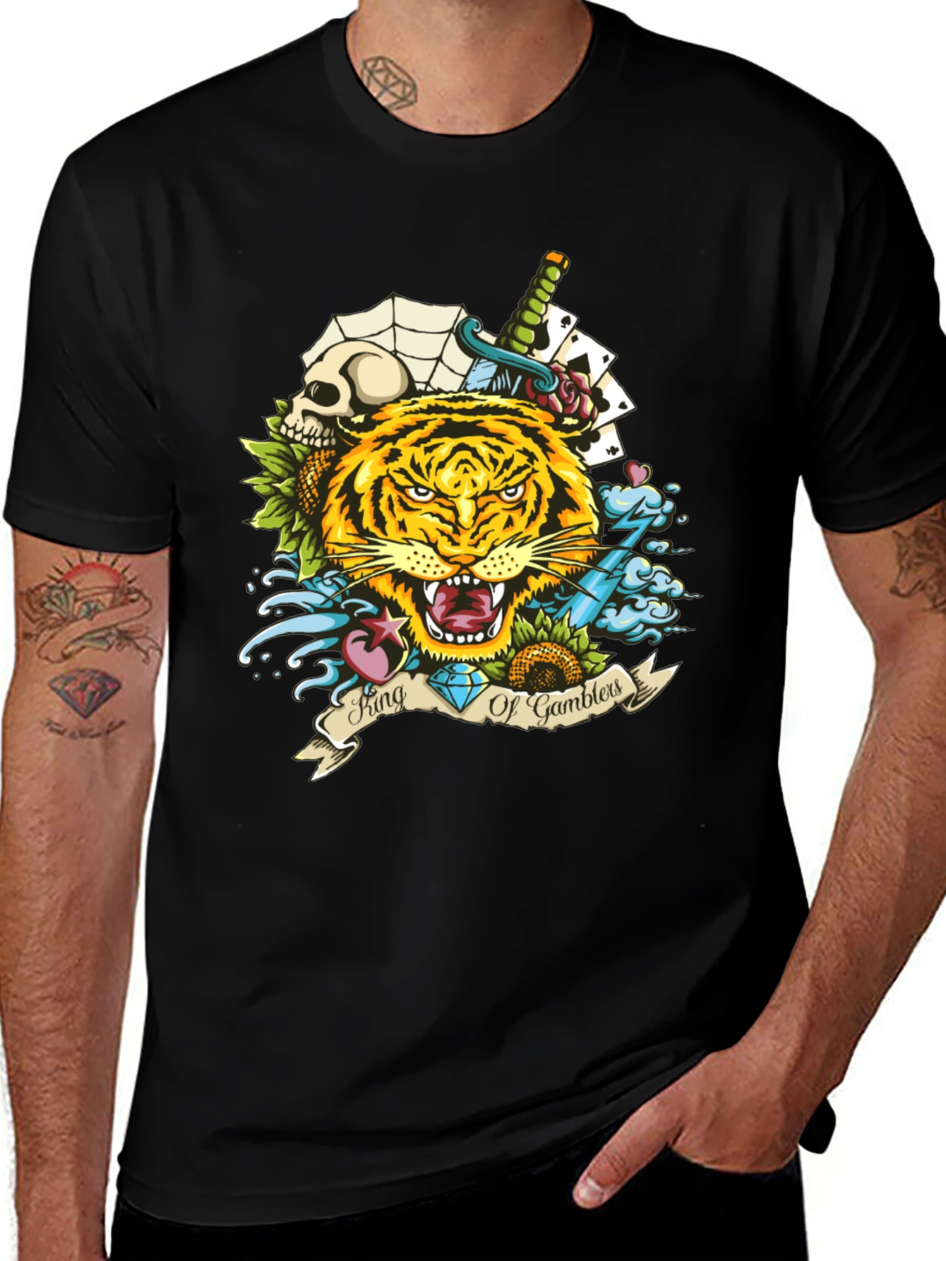 King of Gamblers Tiger Graphic Tee - Black