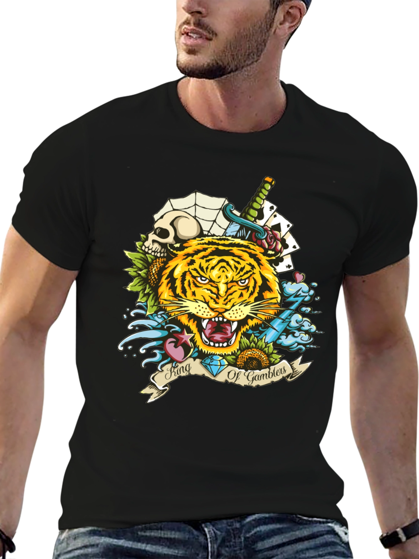 King of Gamblers Tiger Graphic Tee - Black