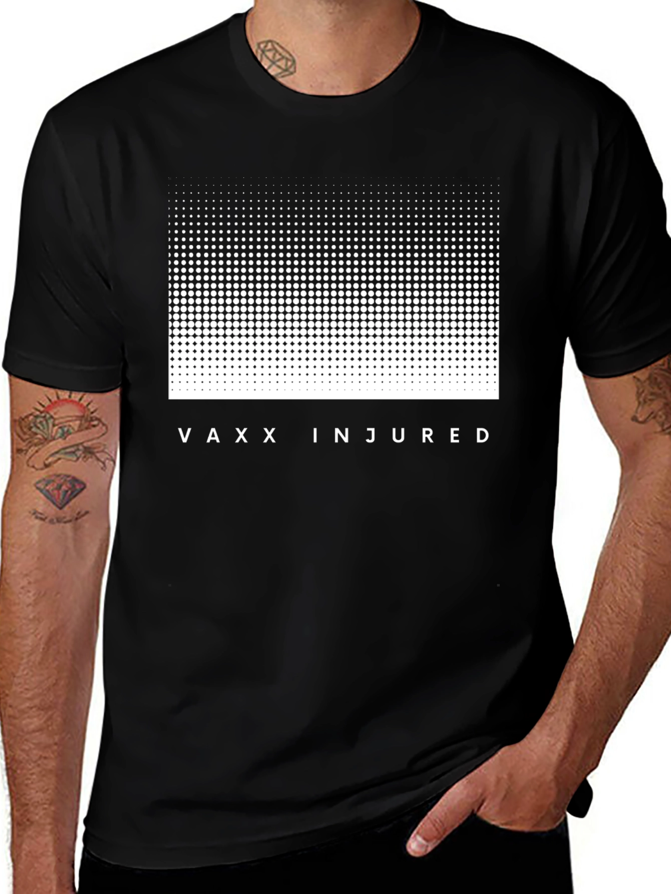 Vaxx Injured Black Crew Neck T-Shirt Graphic Print