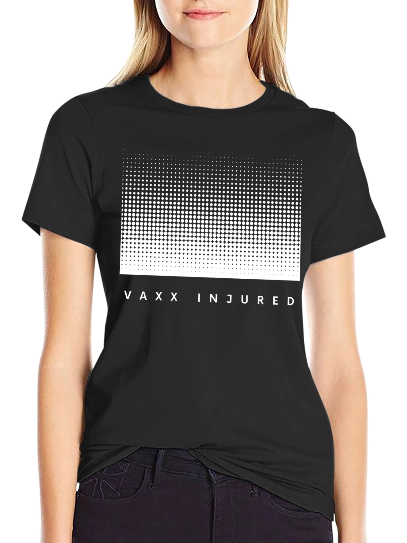 Vaxx Injured Black Crew Neck T-Shirt Graphic Print
