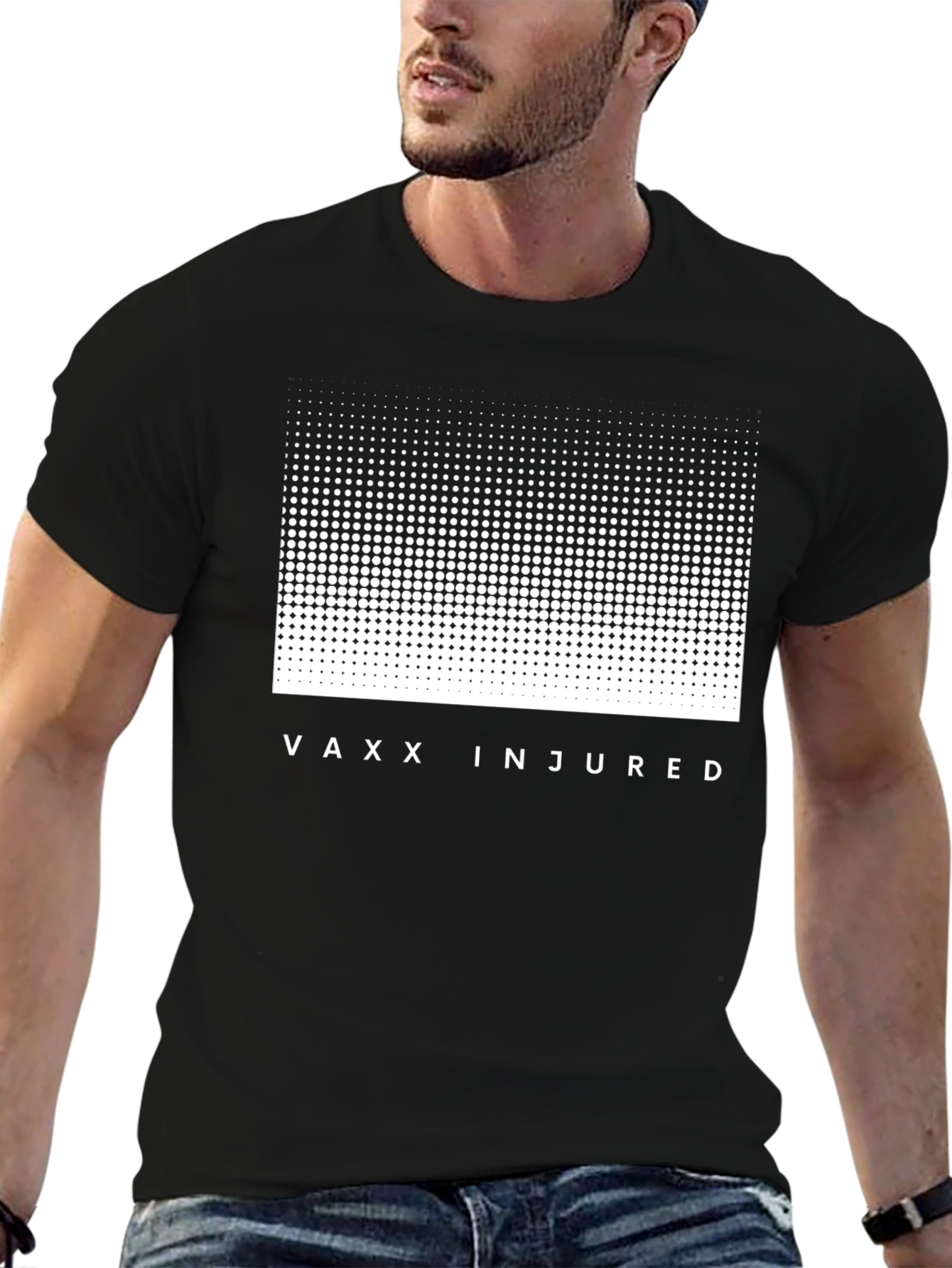 Vaxx Injured Black Crew Neck T-Shirt Graphic Print