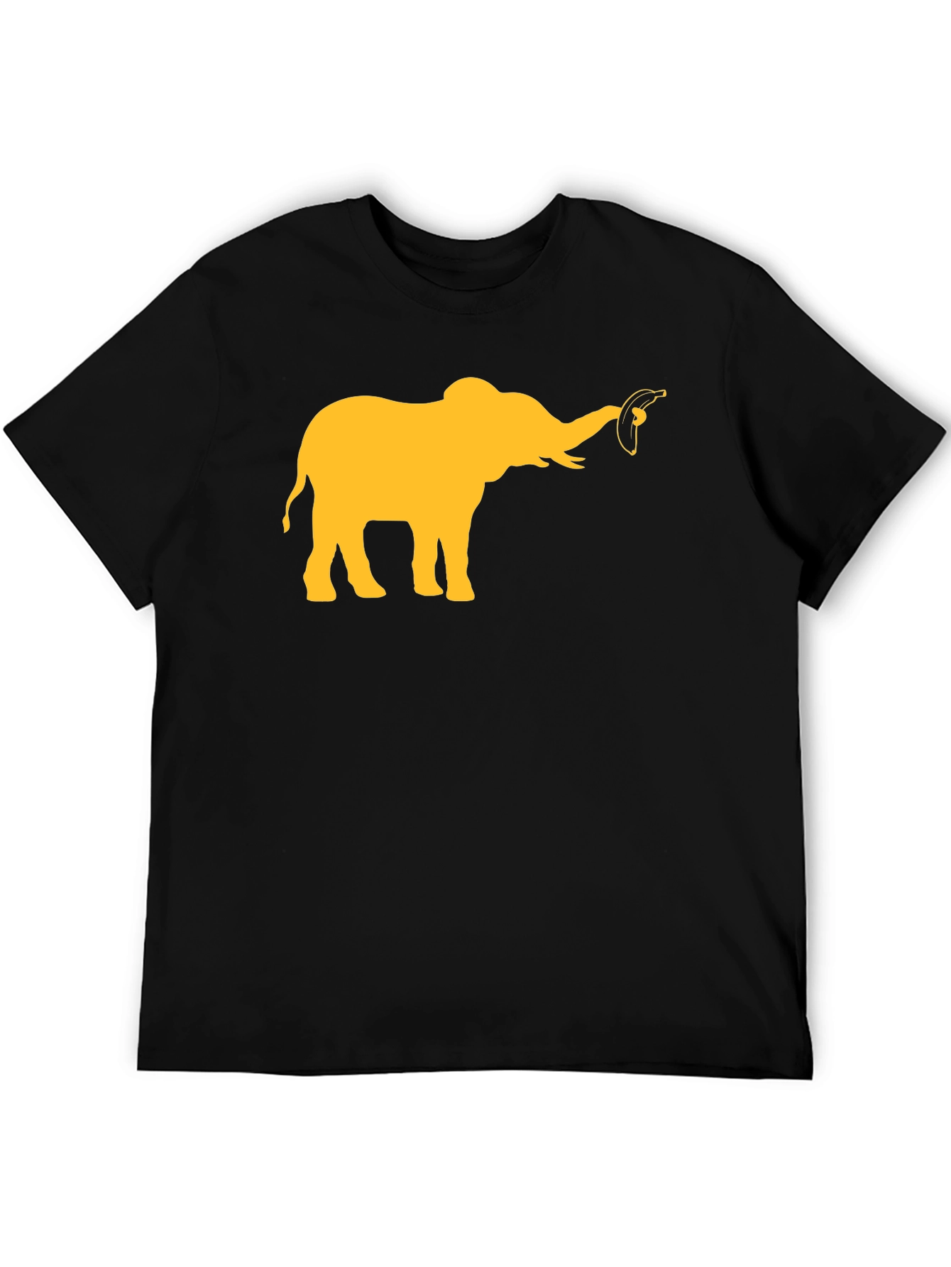 Elephant Banana Graphic Tee - Black Cotton Casual T-Shirt