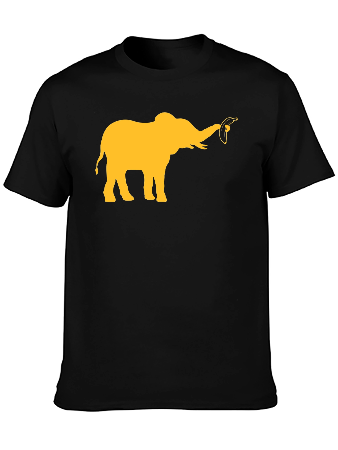 Elephant Banana Graphic Tee - Black Cotton Casual T-Shirt