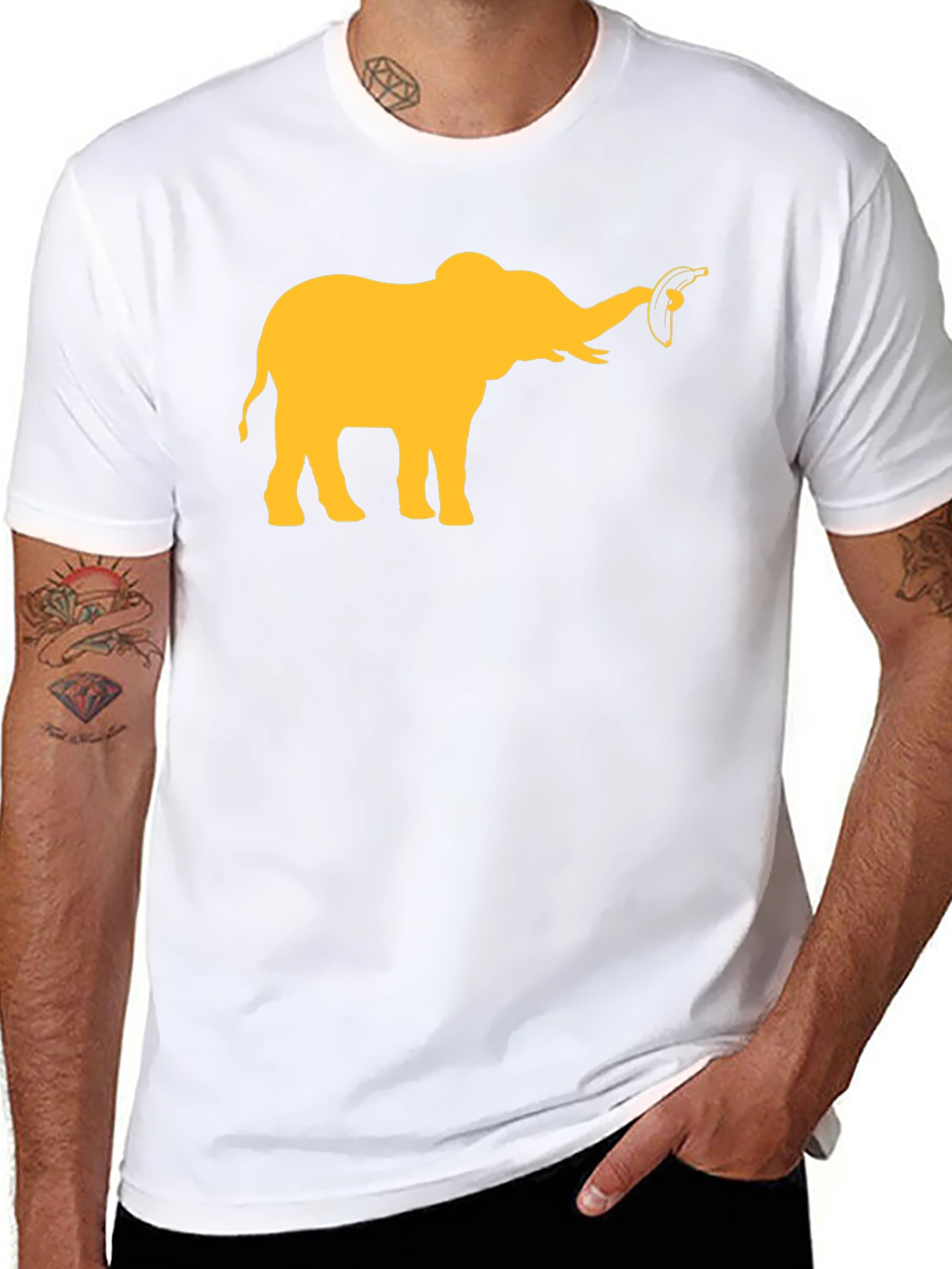 Elephant Banana Graphic Tee - Black Cotton Casual T-Shirt