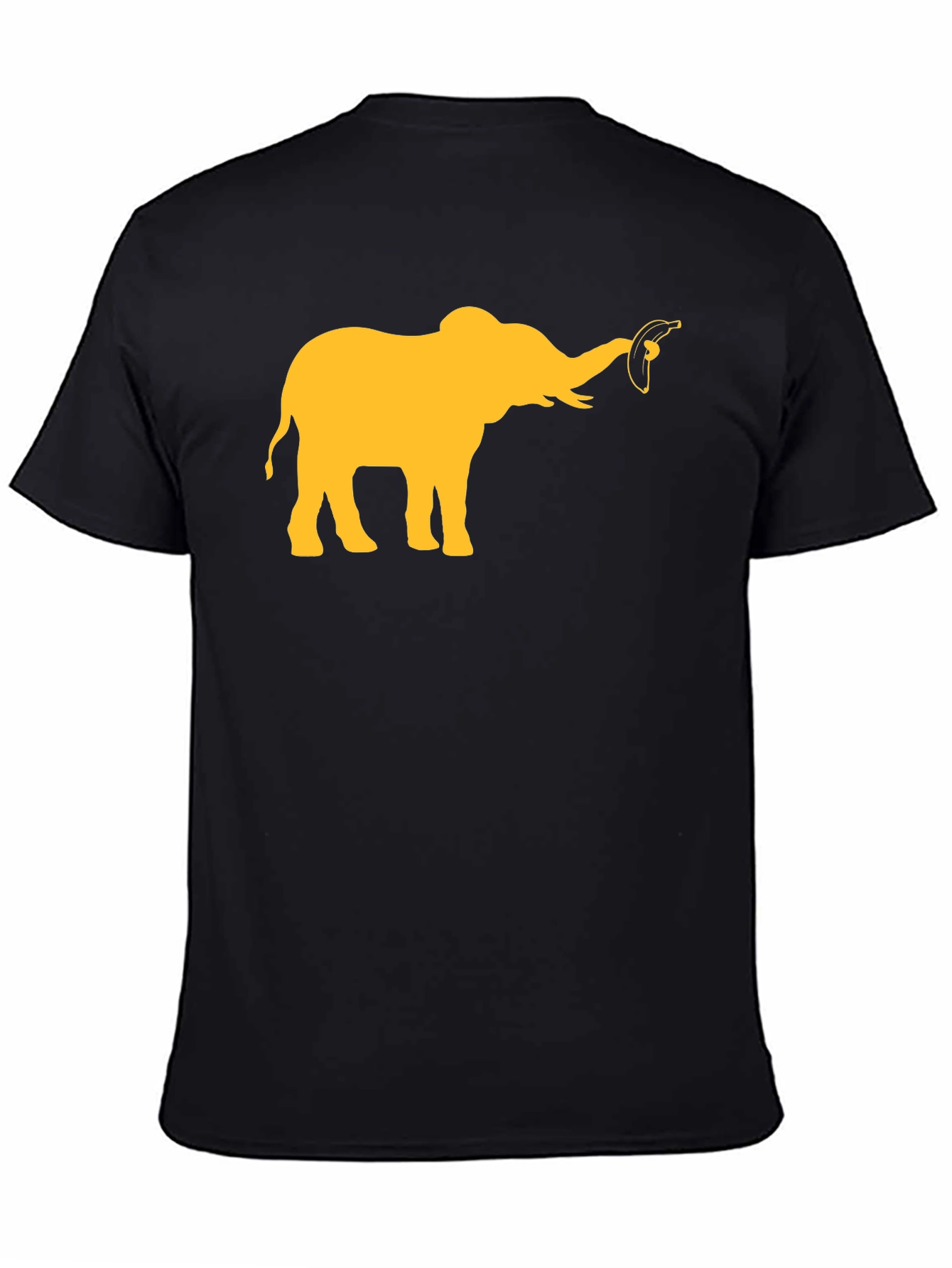 Elephant Banana Graphic Tee - Black Cotton Casual T-Shirt