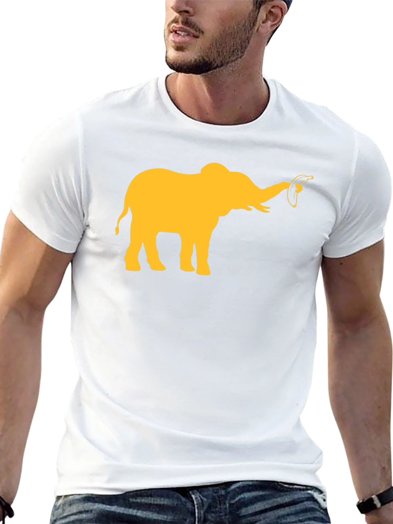 Elephant Banana Graphic Tee - Black Cotton Casual T-Shirt