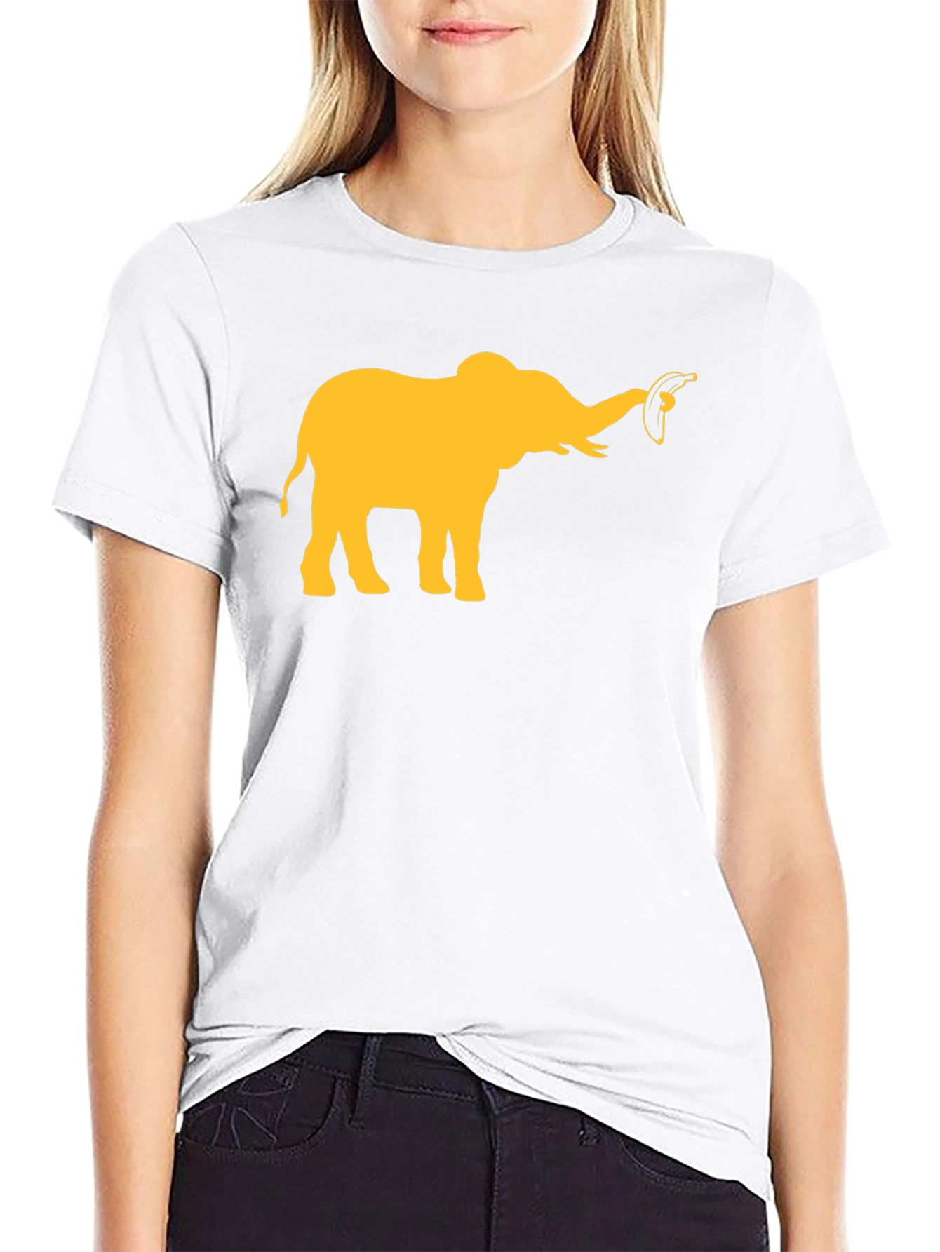 Elephant Banana Graphic Tee - Black Cotton Casual T-Shirt