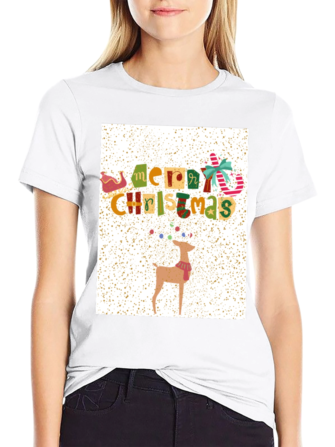 Festive Merry Christmas Reindeer Graphic Tee