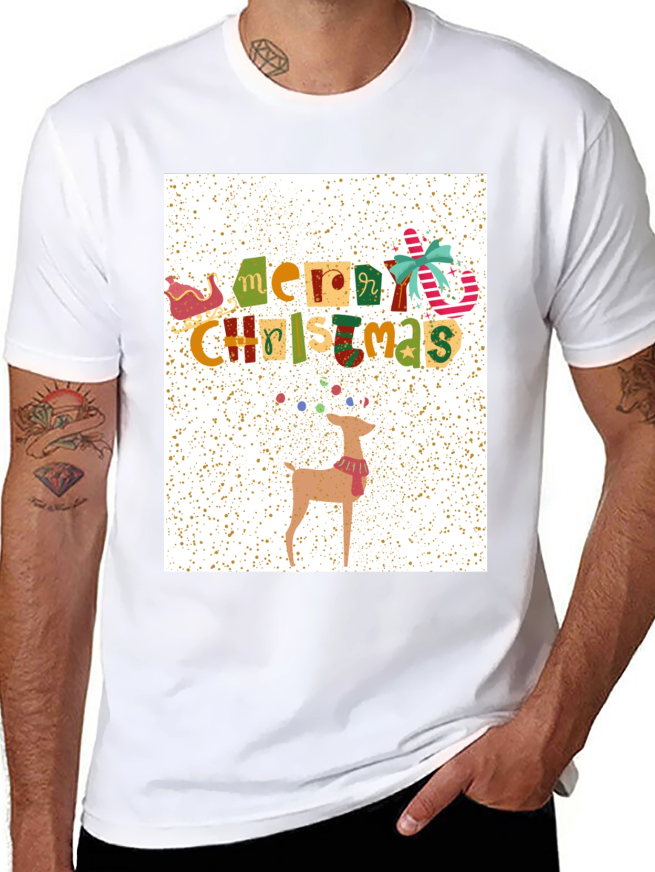Festive Merry Christmas Reindeer Graphic Tee