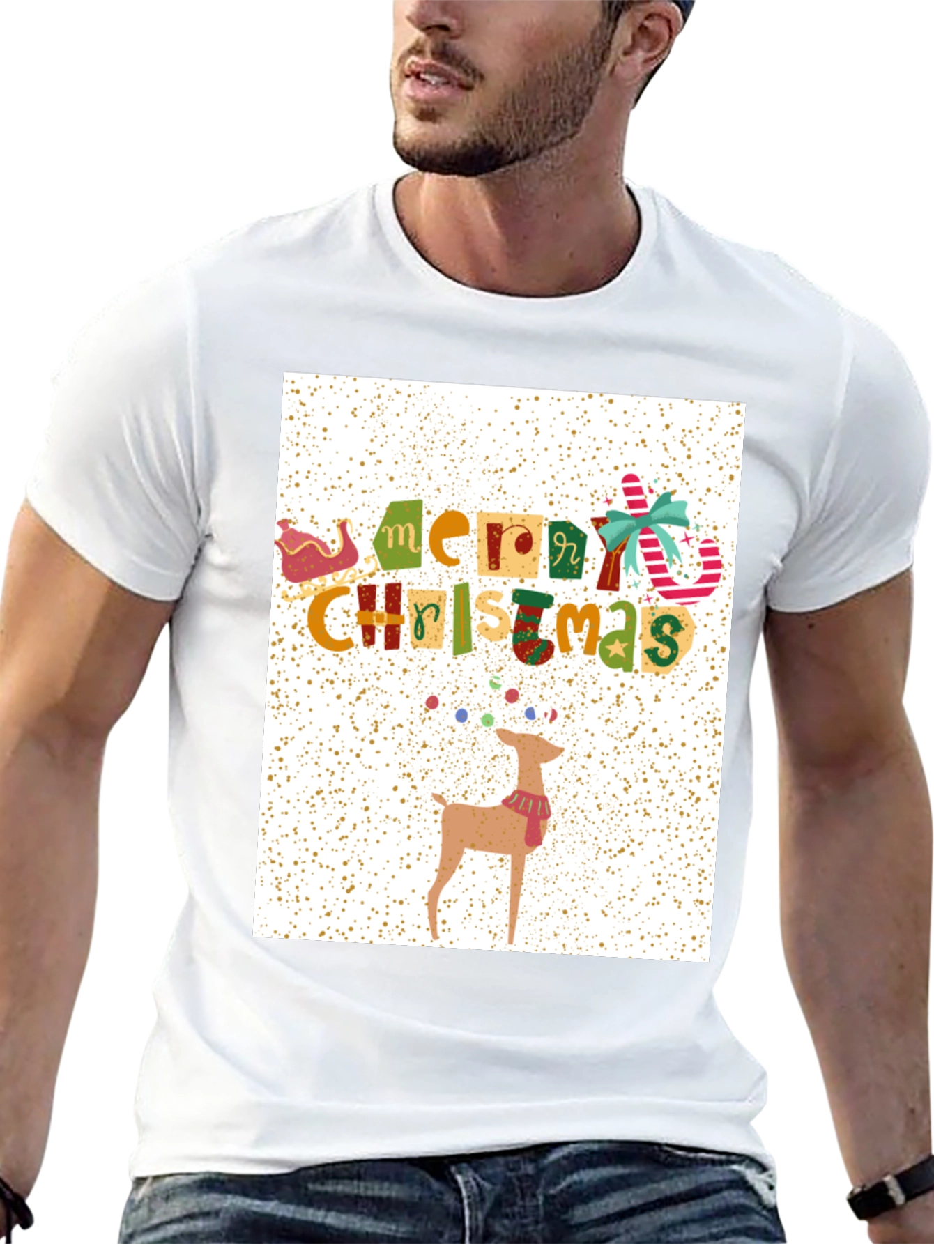 Festive Merry Christmas Reindeer Graphic Tee