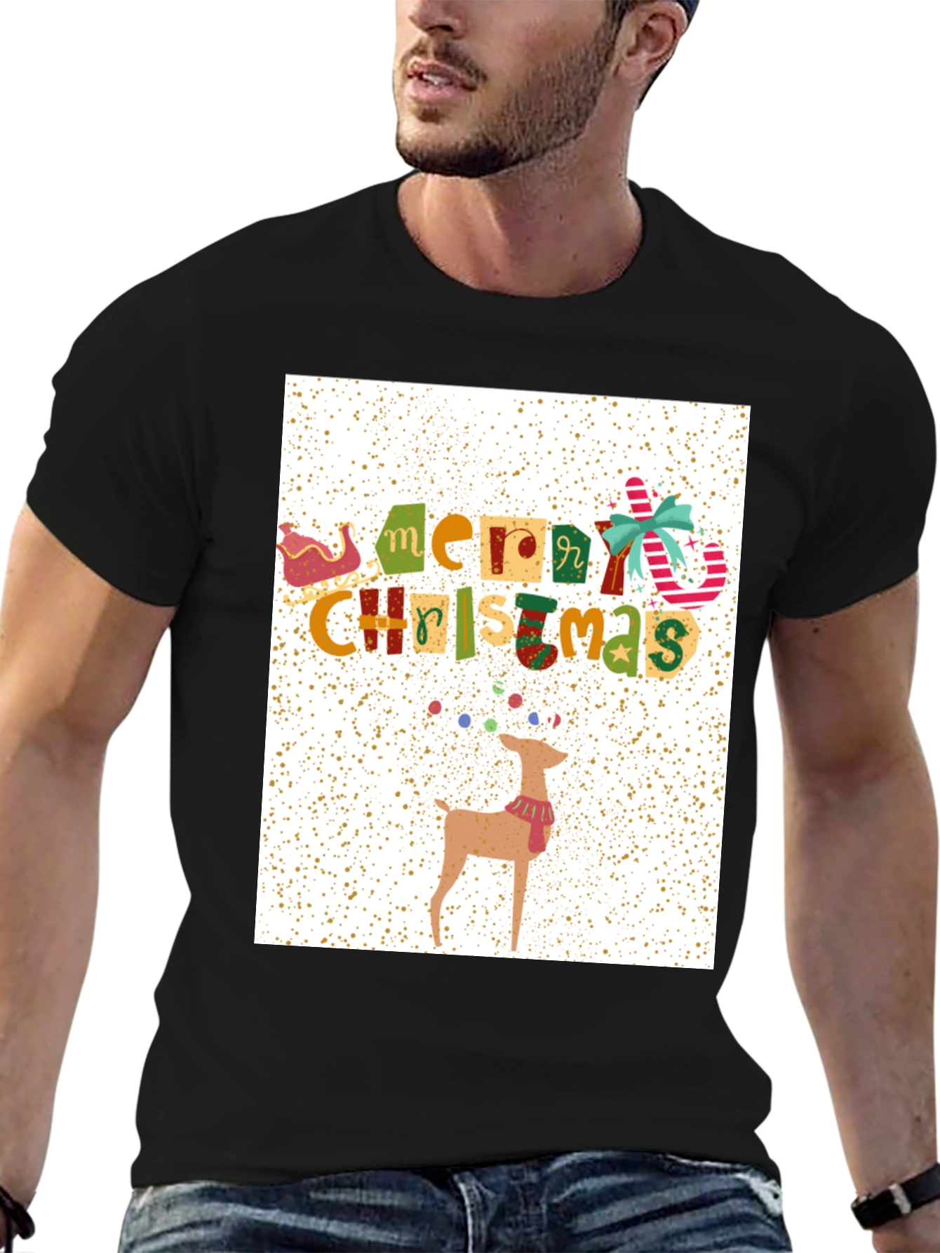 Festive Merry Christmas Reindeer Graphic Tee