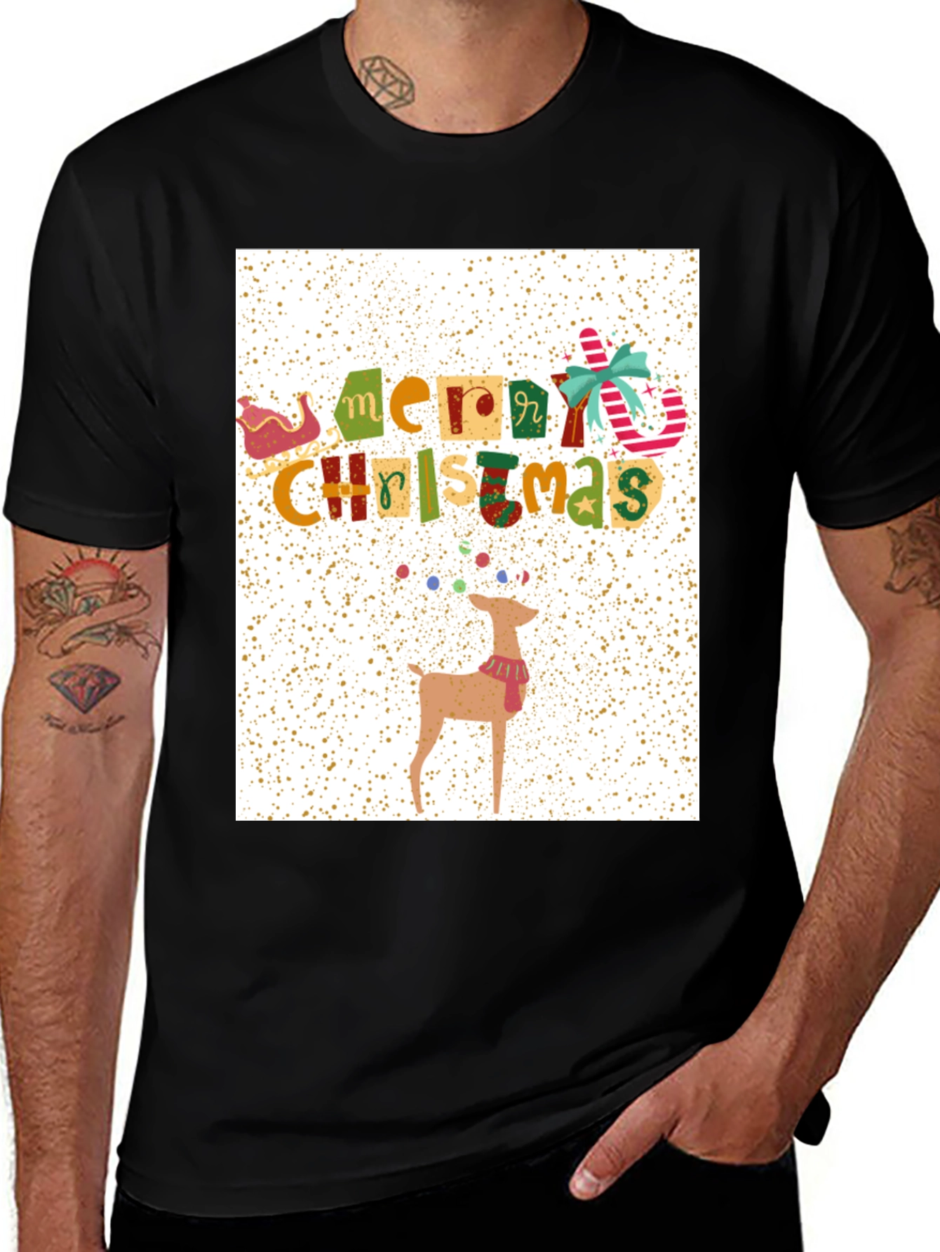 Festive Merry Christmas Reindeer Graphic Tee