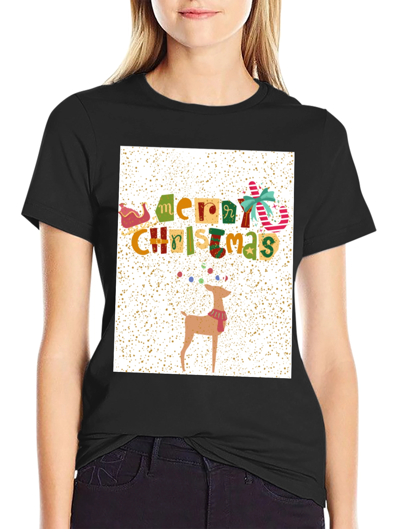 Festive Merry Christmas Reindeer Graphic Tee