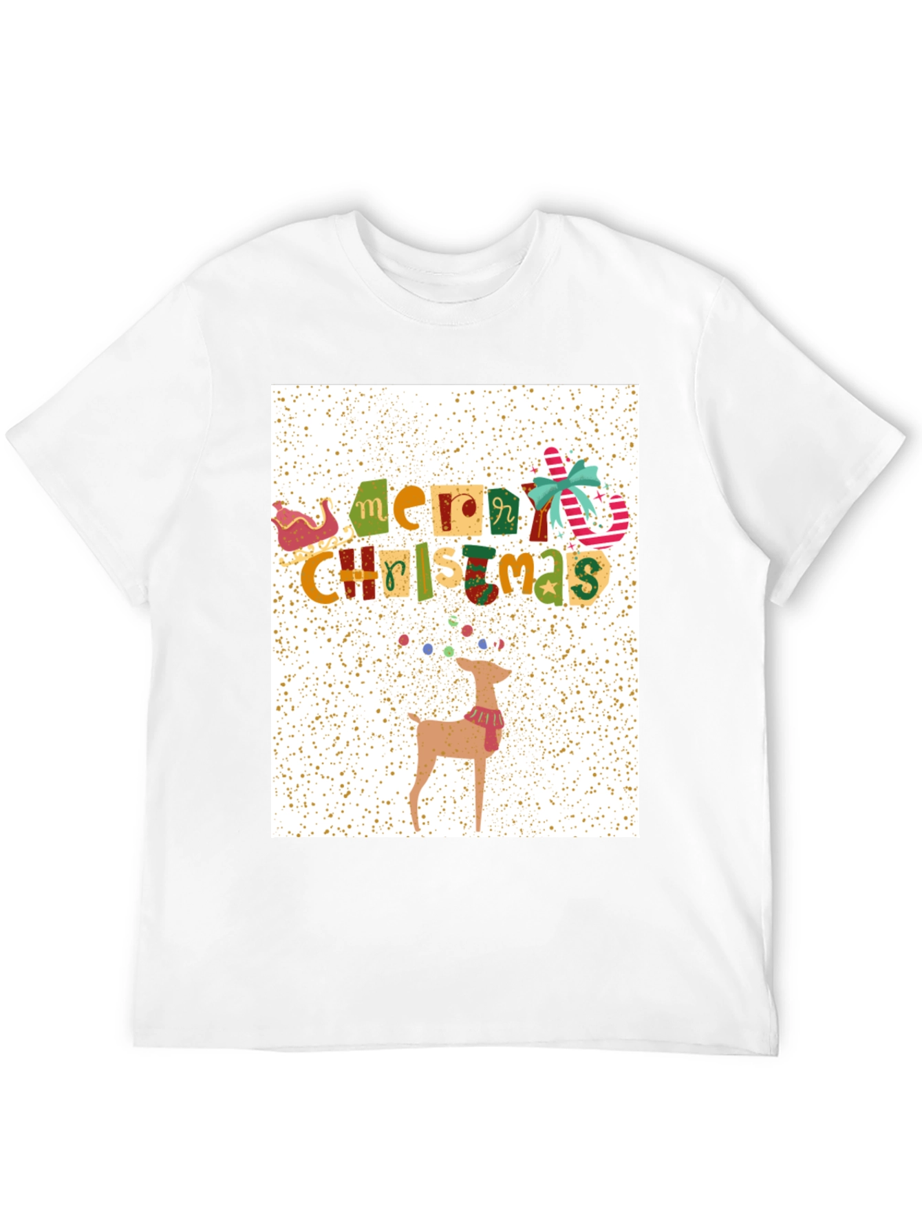 Festive Merry Christmas Reindeer Graphic Tee