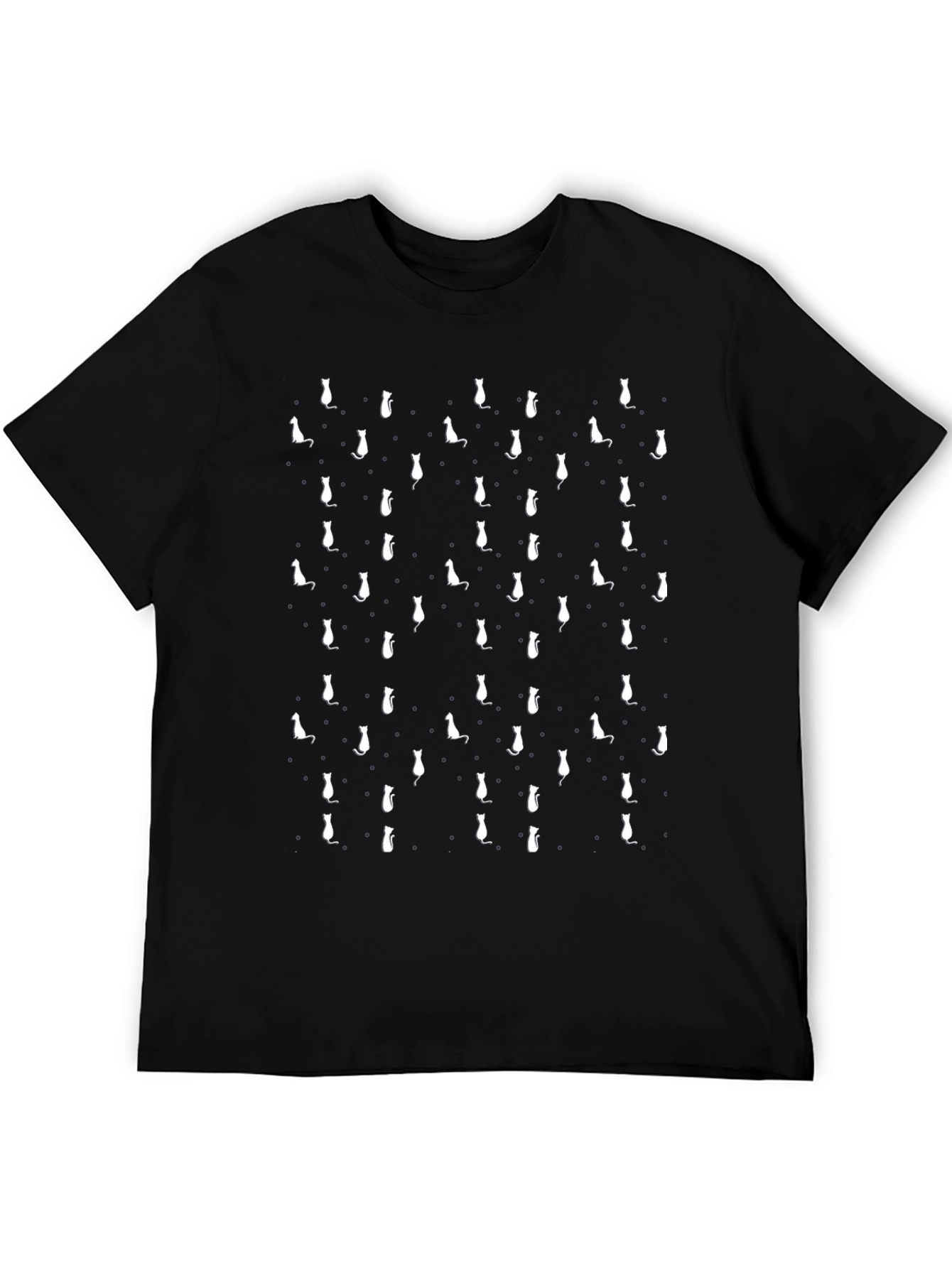 Mens Black T-Shirt with White Cats