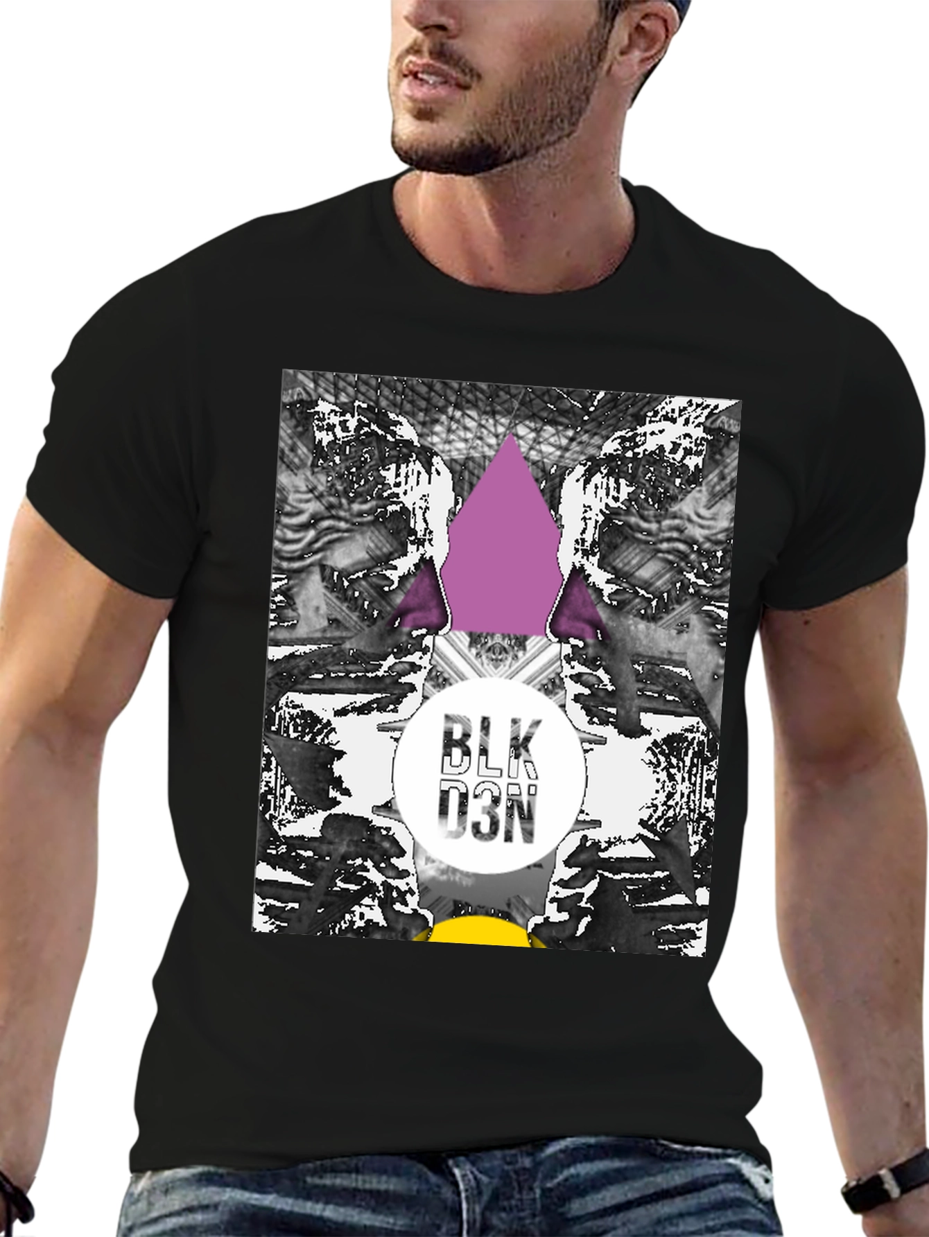 Abstract Graphic Print Black Tee