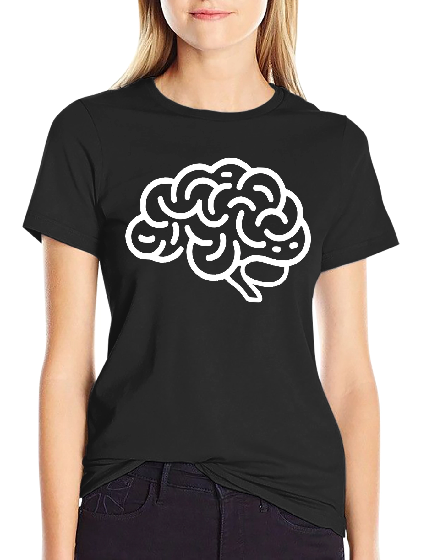 Brain Graphic Tee - Black Cotton Crew Neck