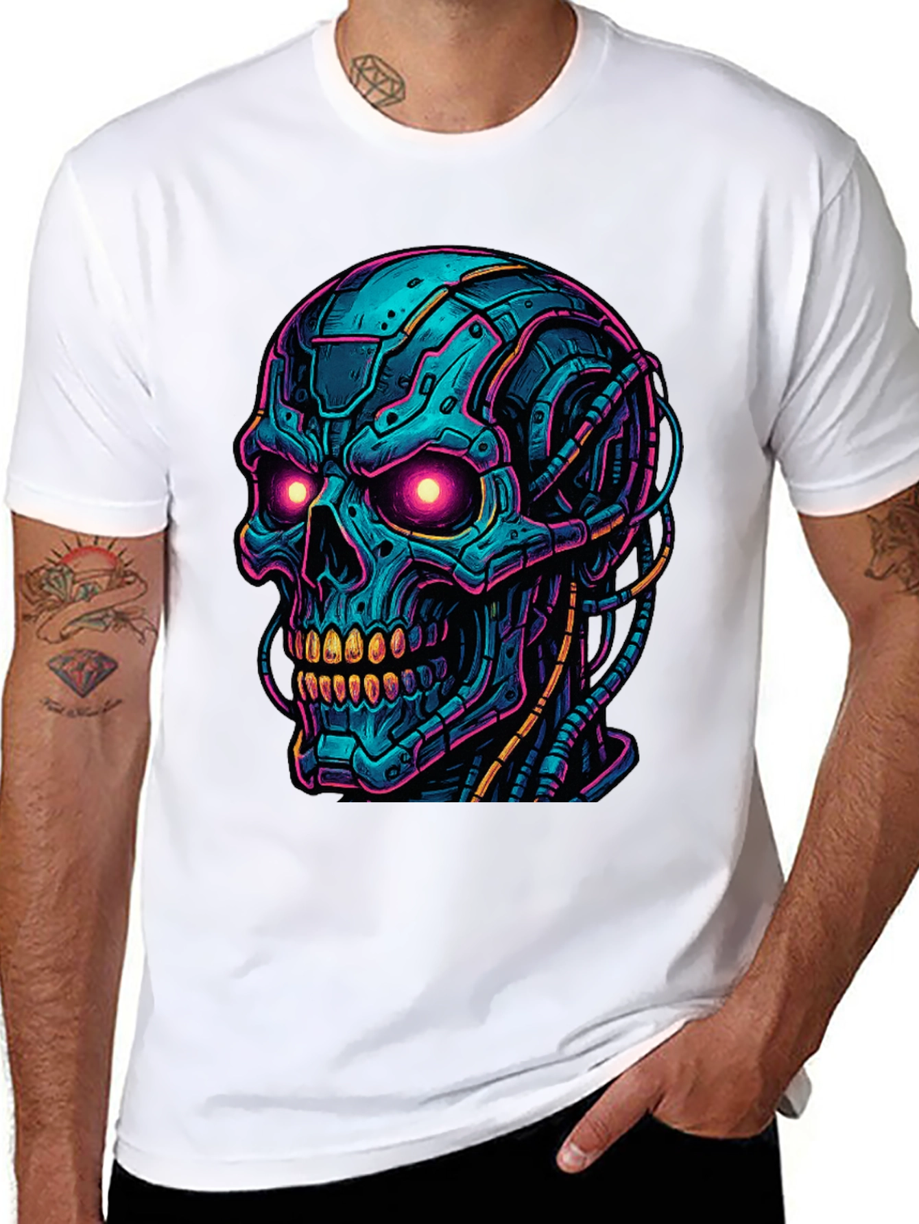 Cyberpunk Skull Graphic Tee - Bold Black Shirt