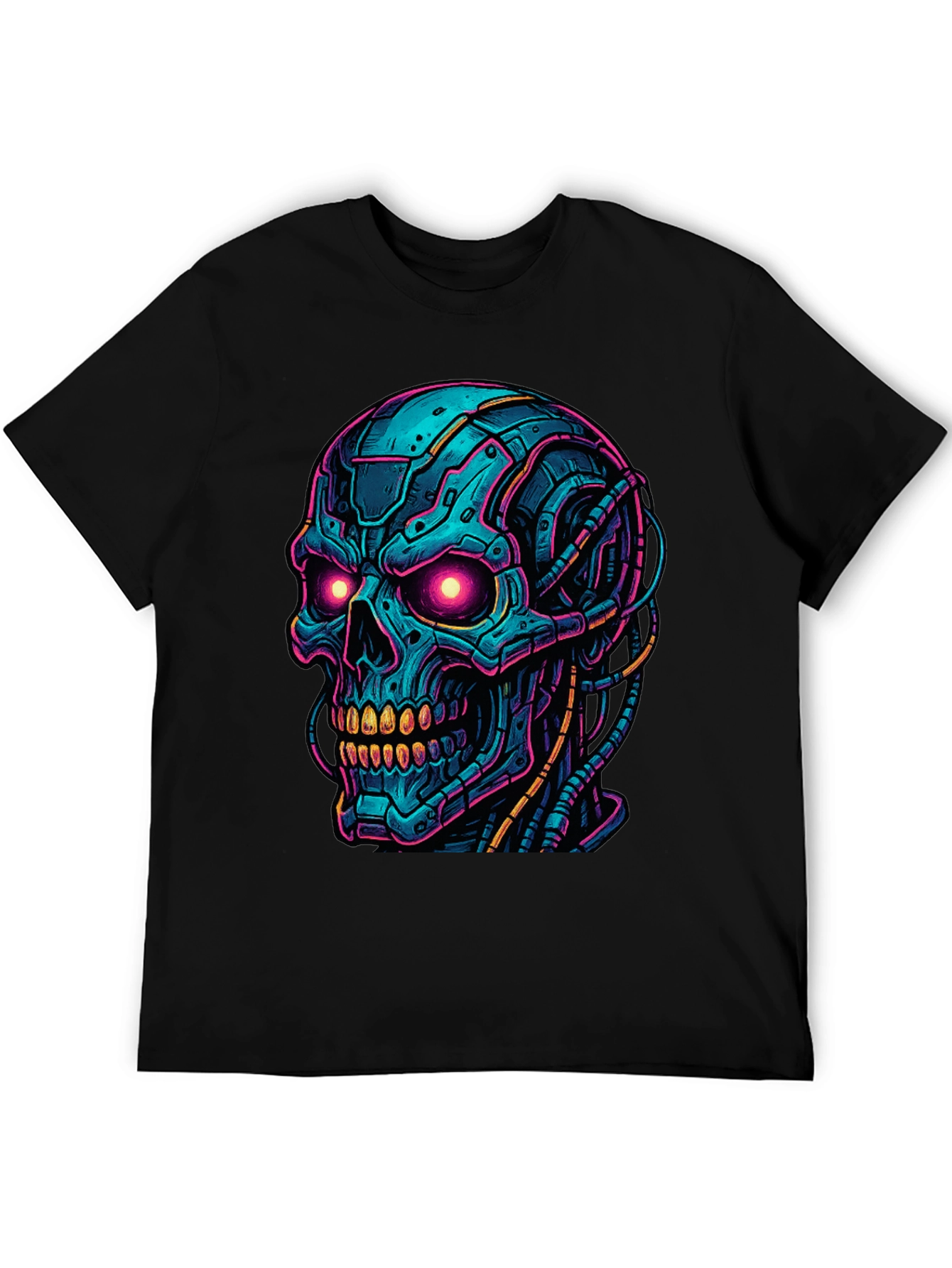Cyberpunk Skull Graphic Tee - Bold Black Shirt