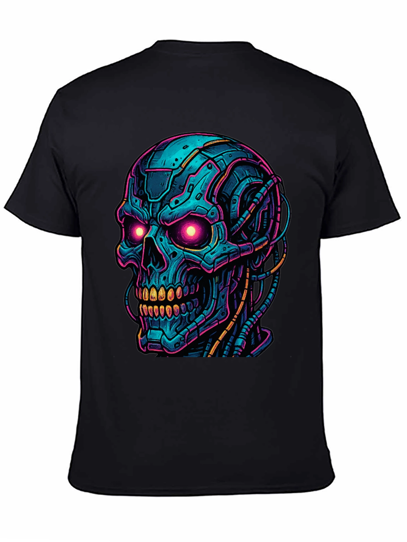 Cyberpunk Skull Graphic Tee - Bold Black Shirt