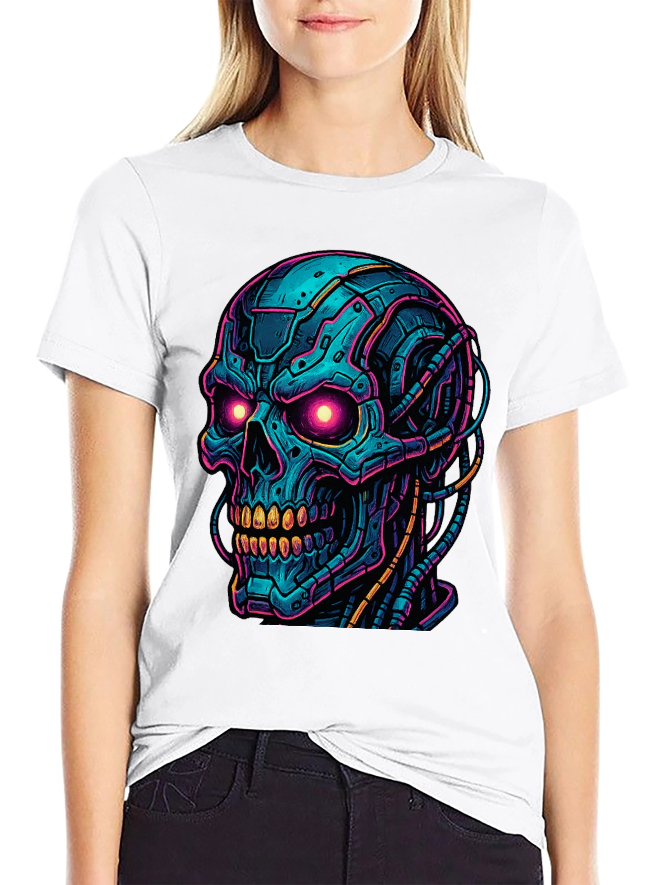 Cyberpunk Skull Graphic Tee - Bold Black Shirt