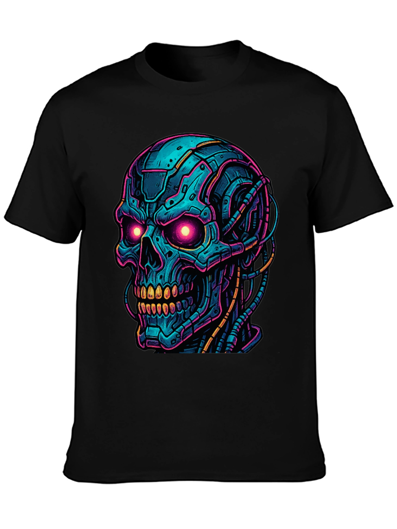 Cyberpunk Skull Graphic Tee - Bold Black Shirt