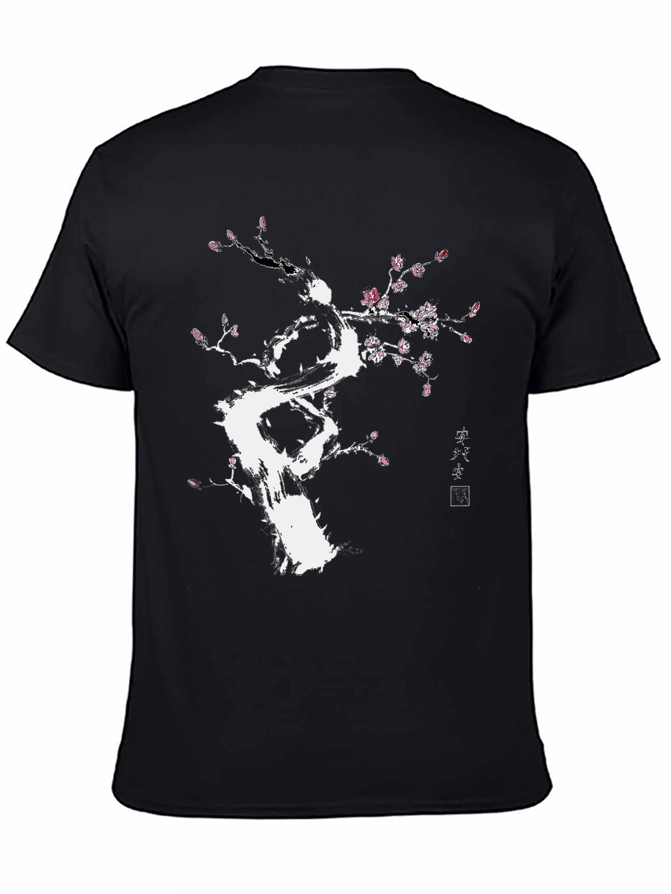 Black T-Shirt with White Floral Tree Design