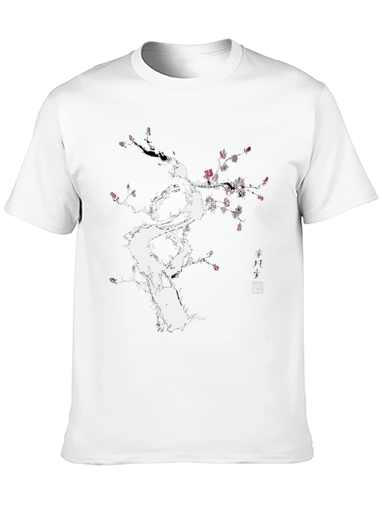 Black T-Shirt with White Floral Tree Design