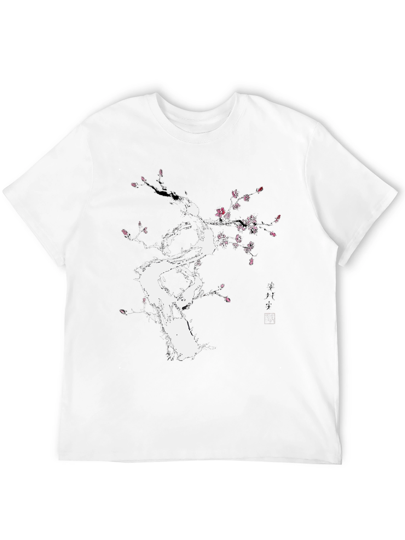 Black T-Shirt with White Floral Tree Design