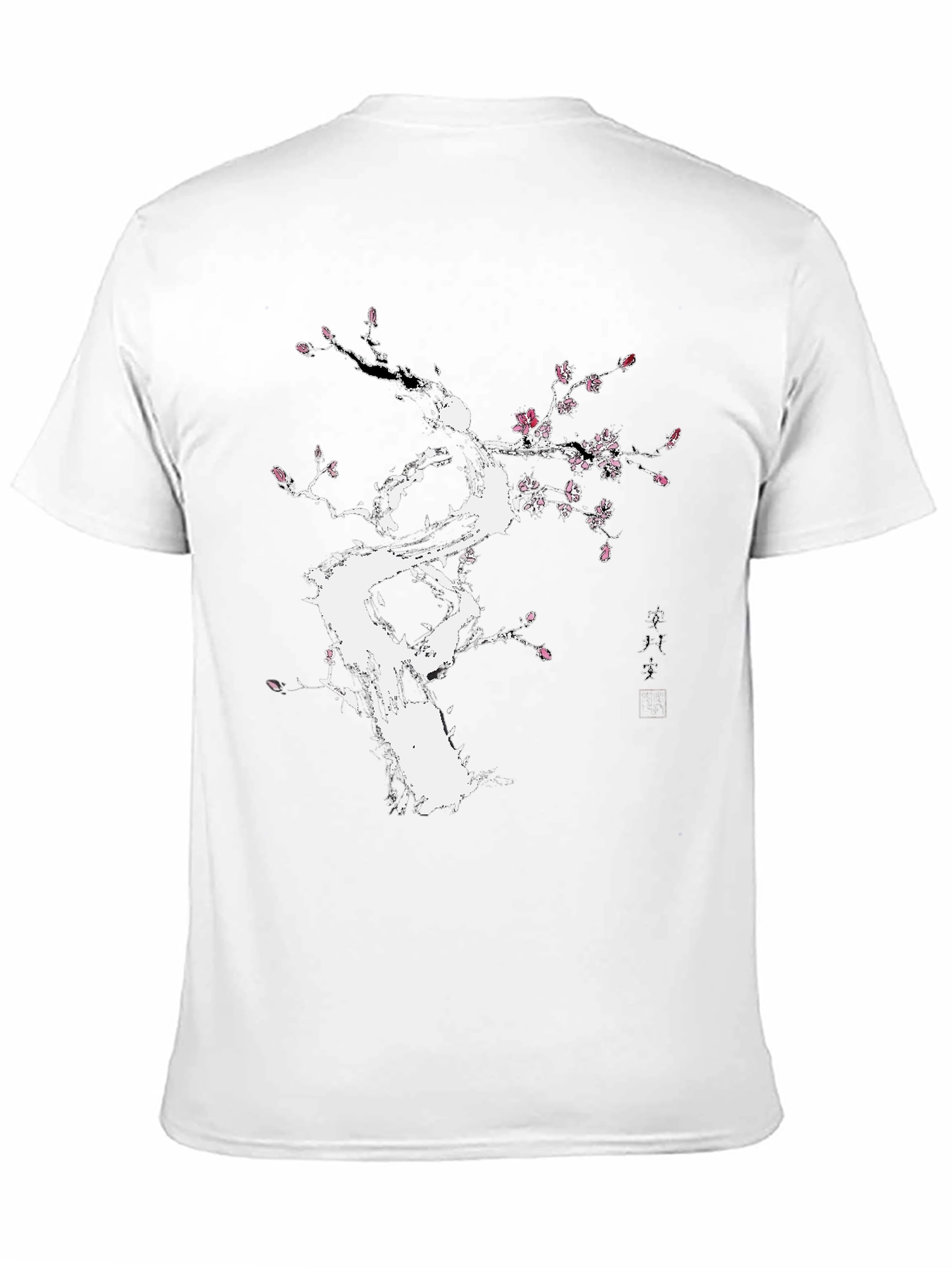 Black T-Shirt with White Floral Tree Design