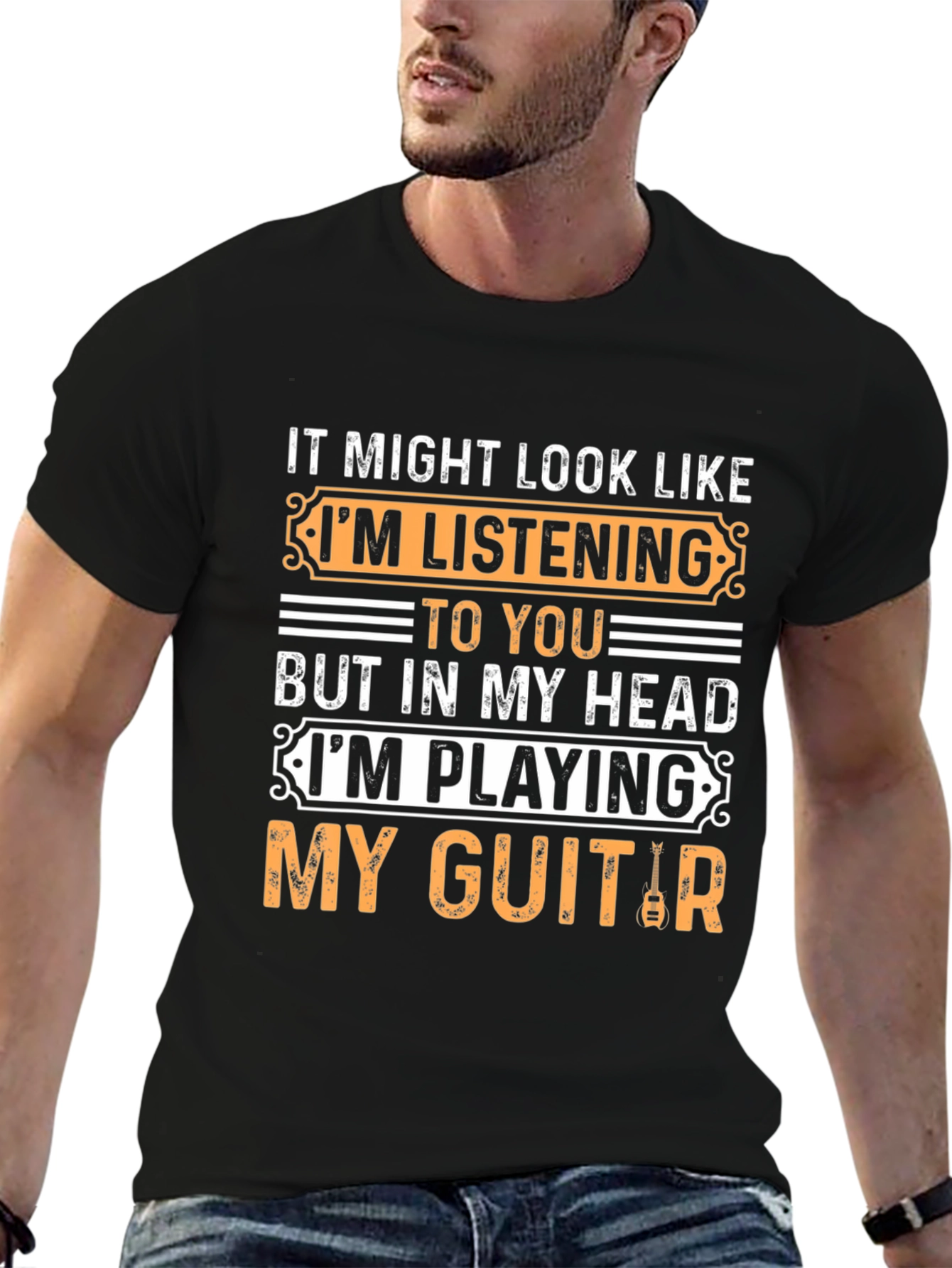 Funny Guitarist T-Shirt - Playing Guitar Design