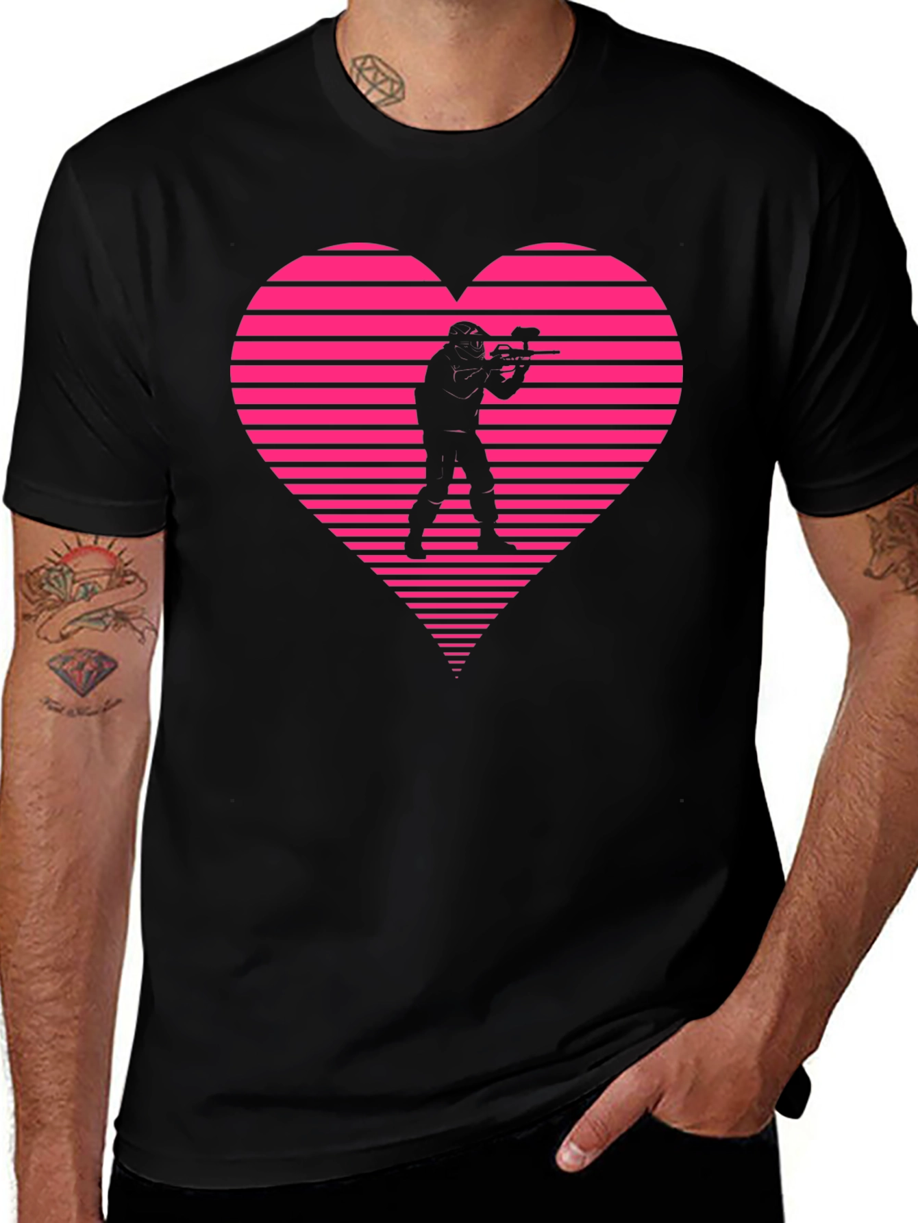 Paintball Heart Graphic T-Shirt - Black