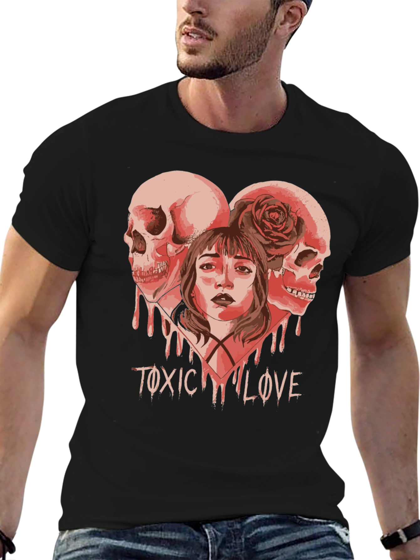 Toxic Love Graphic Tee - Skull Heart Design