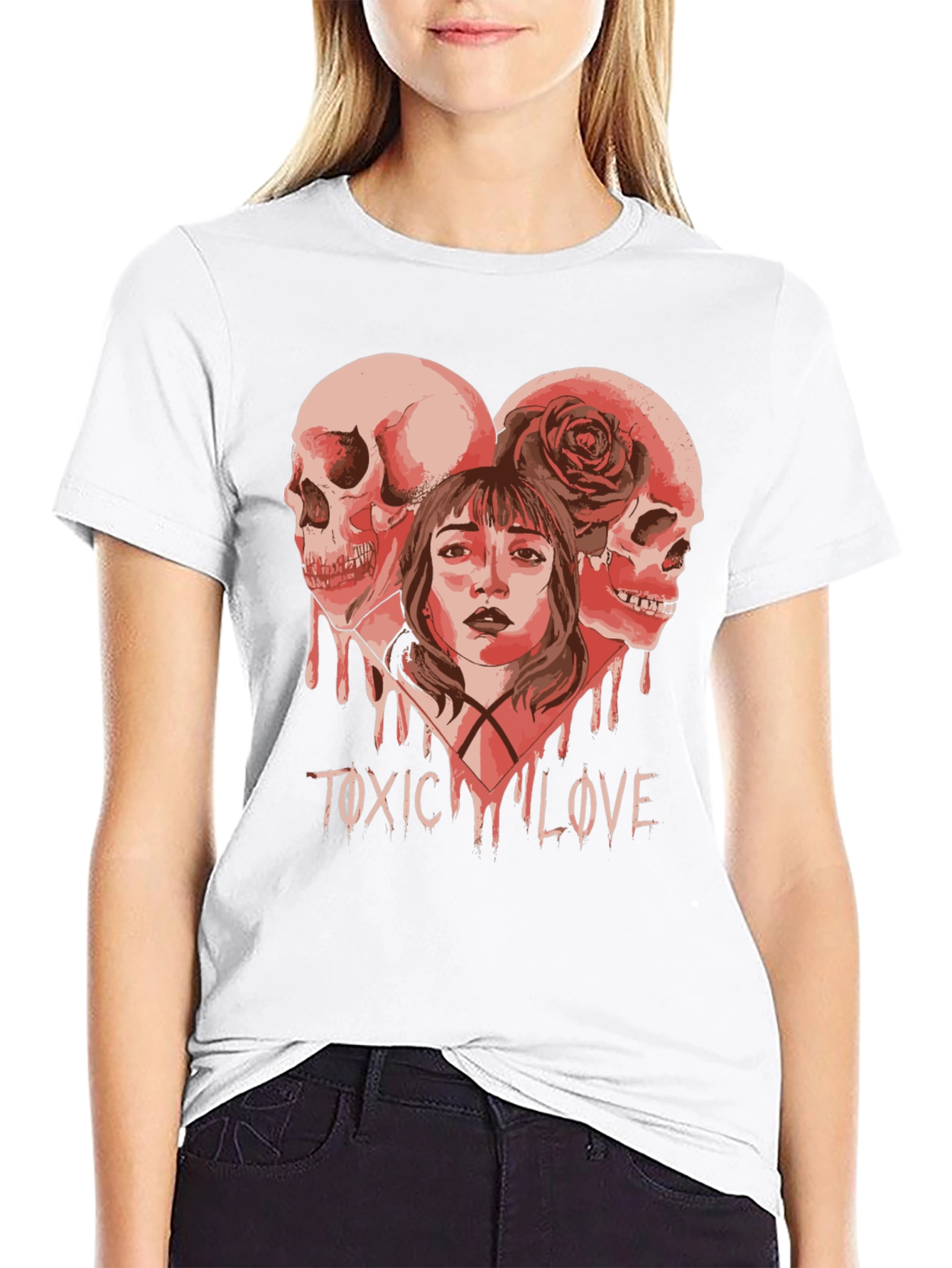 Toxic Love Graphic Tee - Skull Heart Design